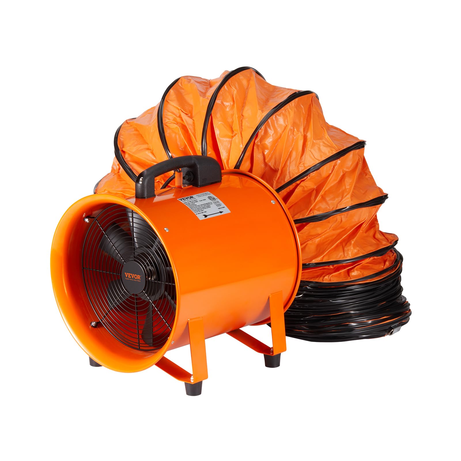 VEVOR Portable Utility Blower Fan, 12 Inch 585W 3198 CFM Heavy Duty Cylinder Axial Exhaust Fan with 33ft Duct Hose, Industrial Ventilator for Ventilating Workshops, Confined Space