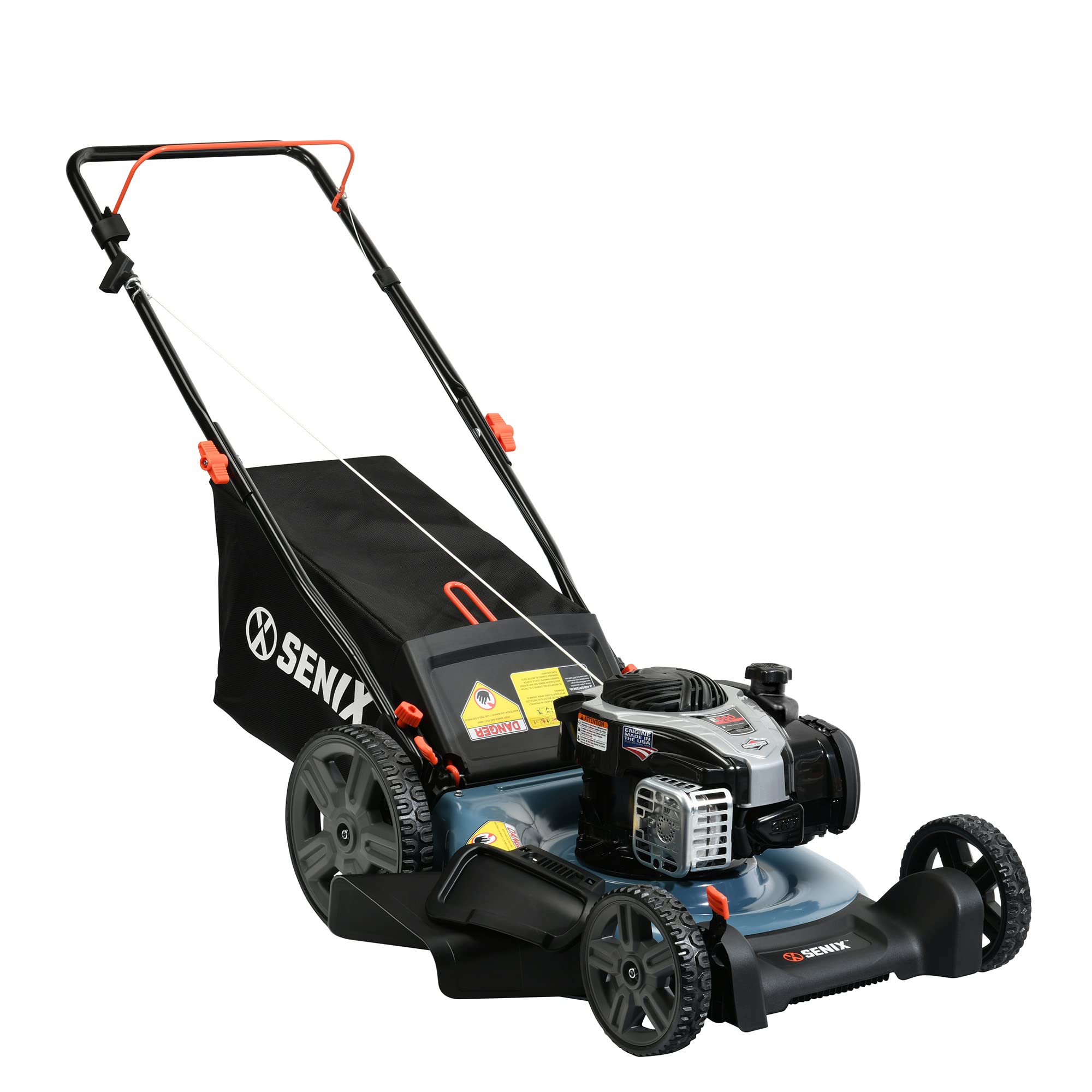 SENIX LSPG-M7 21-Inch Gas Push Lawn Mower with 140 cc 4-Cycle Briggs & Stratton Engine, Bagging, Mulching, and Side Discharge, 6-Position Dual Lever Height Adjustment