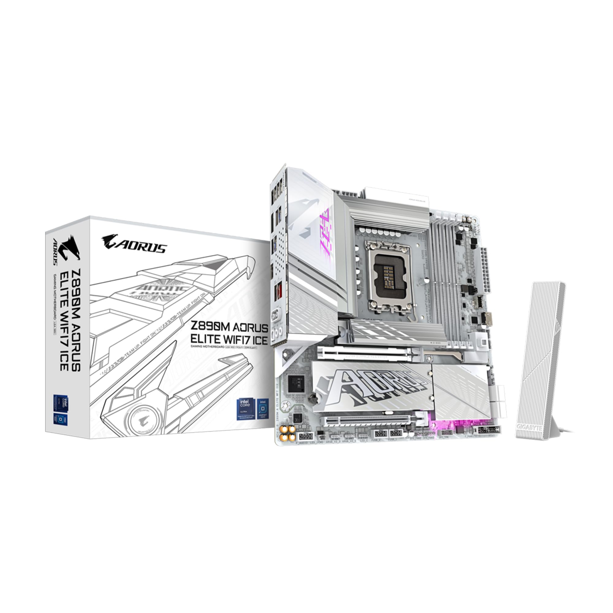 GIGABYTE Z890M AORUS Elite WIFI7 ICE Ultra Core (Series 2) LGA 1851, ATX, DDR5, 3X M.2, PCIe 5.0, Thunderbolt 4, WIFI7, 2.5GbE LAN, EZ-Latch