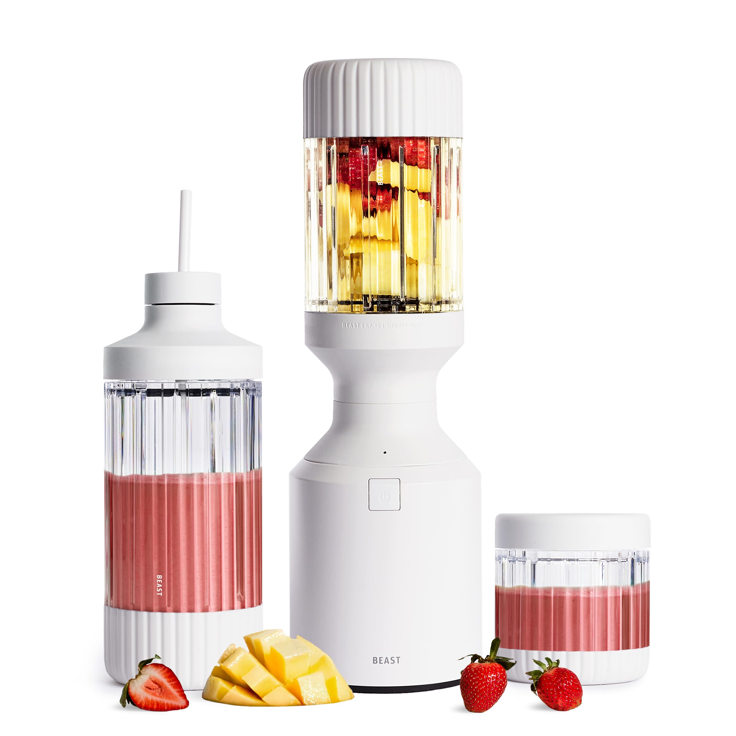 Beast Mega 1200 | Premium Countertop Blender | Smoothies, Shakes, Sauces, Dips, Soups | Blends Ice and Frozen Fruit | XL Vessel | Extra Vessels, Straw System Included | 1200W | (Cloud White, 120V)