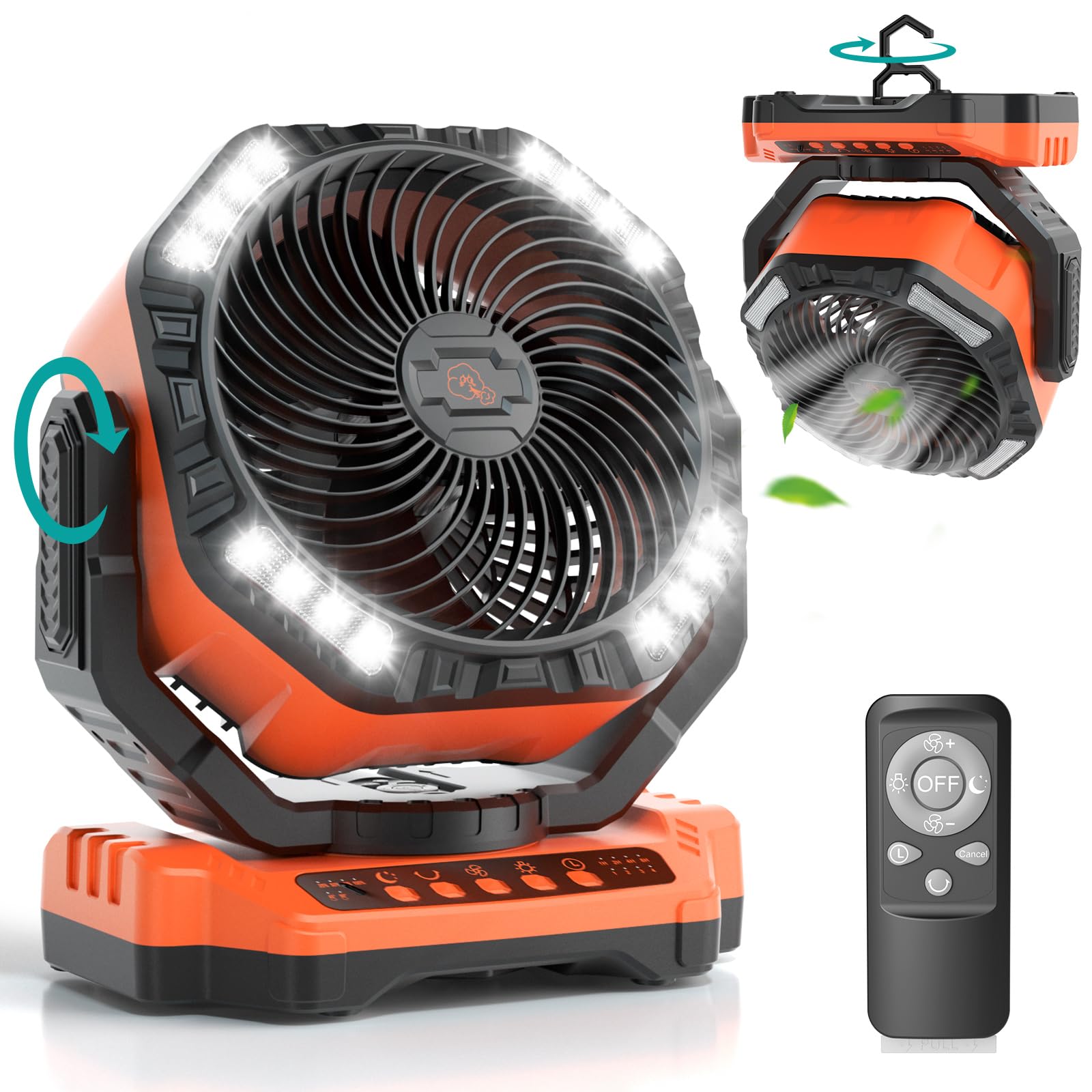 40000mAh 15 Inch Tall Rechargeable Portable Fan, Battery Operated Table Fan with Led Light, Auto Oscillating Camping Fan for Hurricane Jobsite Garage Bedroom