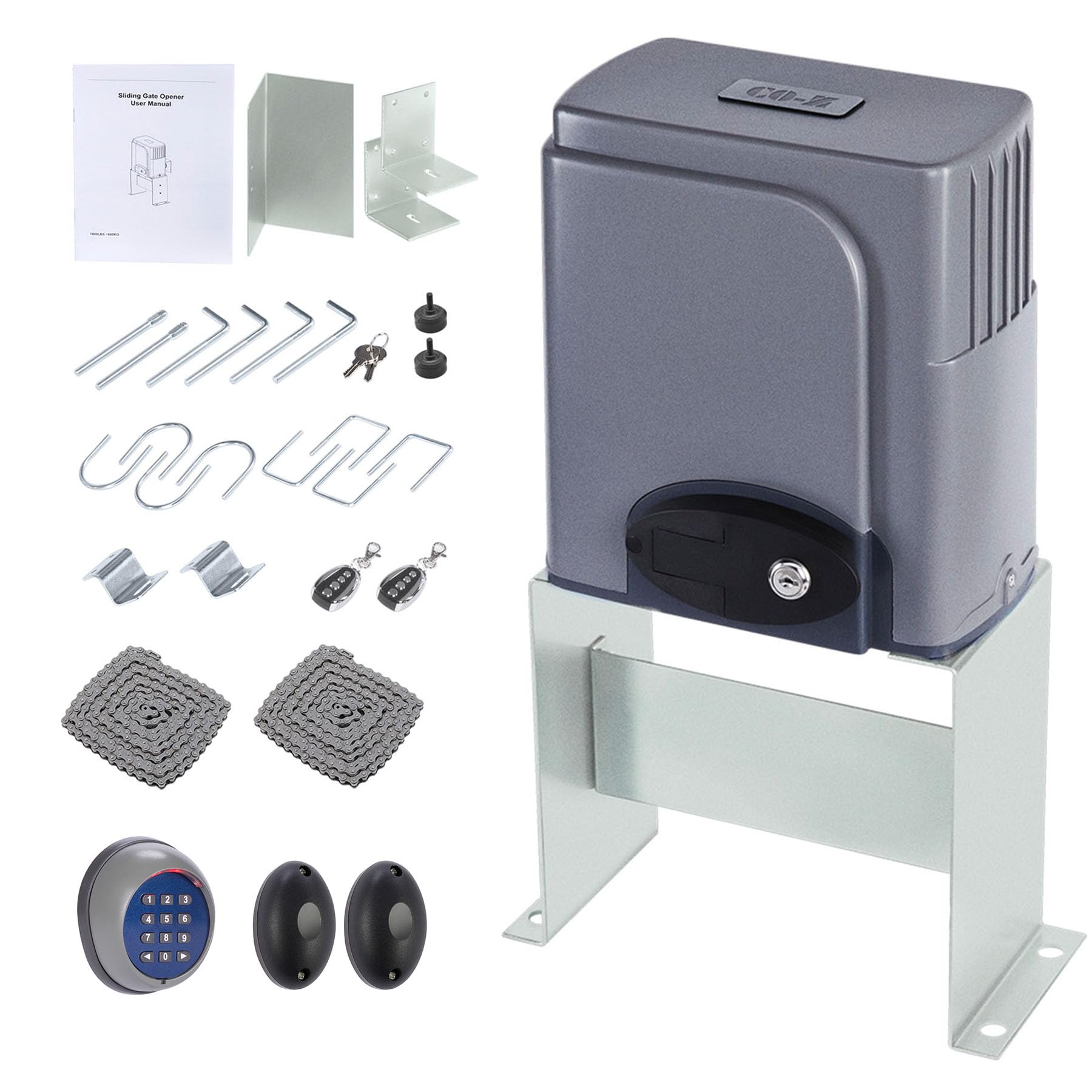 CO-Z Automatic Gate Opener with Wireless Gate Opener Keypad, 280W Sliding Door Opener Kit for 1400lb Doors, Smart Driveway Sliding Gate Opener with 20ft Driven Chain