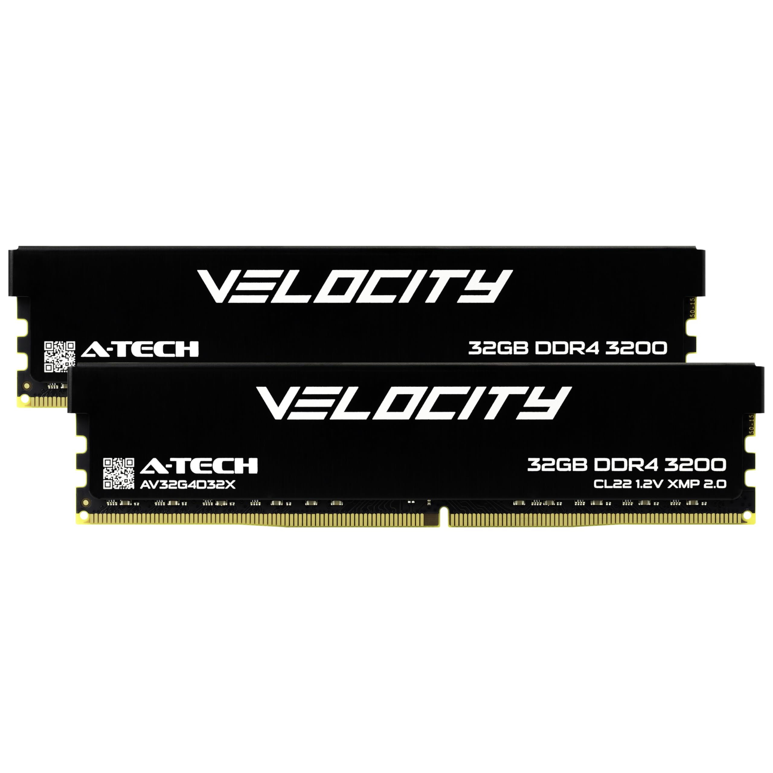 A-Tech Velocity RAM 64GB (2x32GB) DDR4 3200MHz (PC4-25600) XMP 2.0 UDIMM 1.2V Non-ECC DIMM 288-Pin Desktop Computer Gaming Memory - AV2K32G4D32X