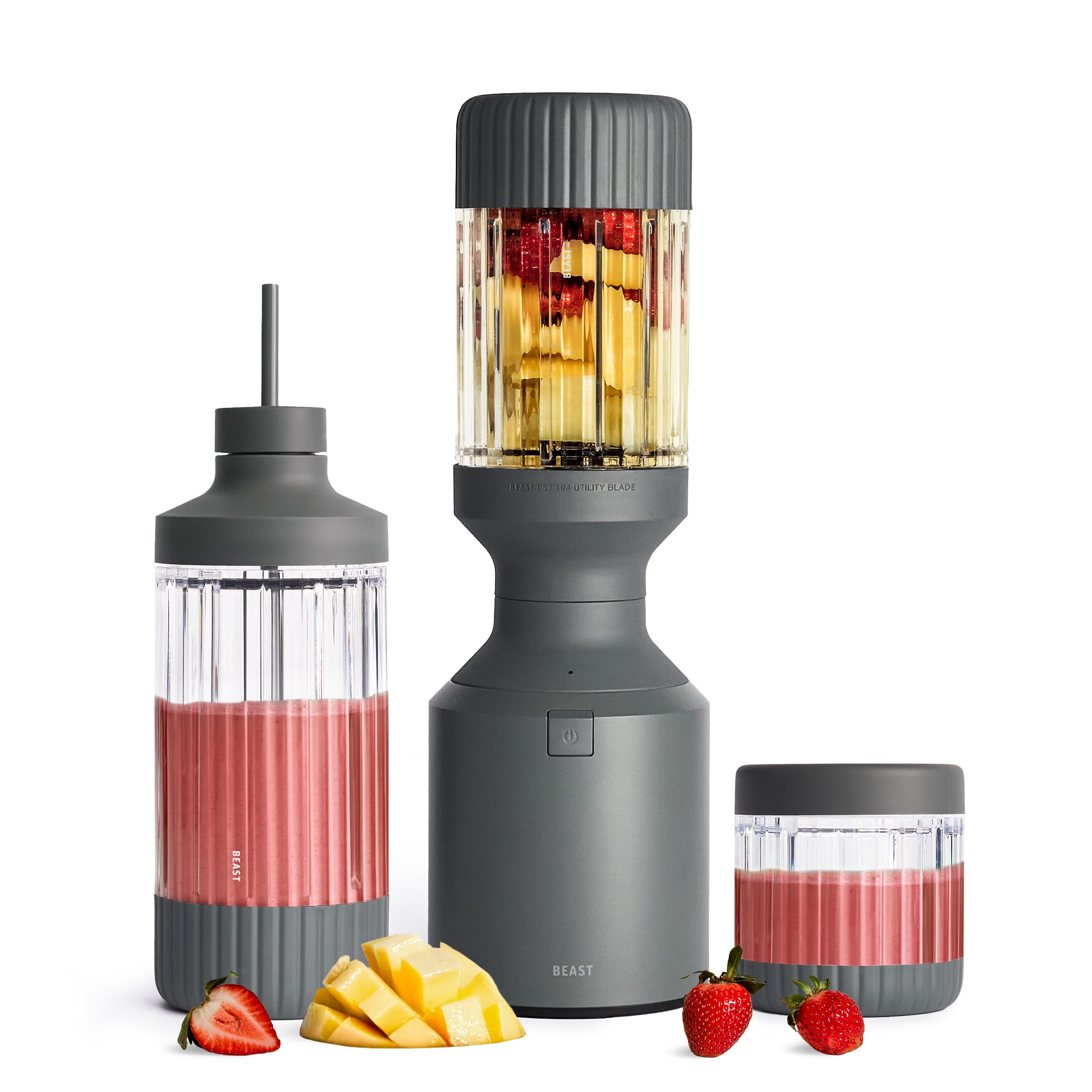 Beast Mega 1200 | Premium Countertop Blender | Smoothies, Shakes, Sauces, Dips, Soups | Blends Ice and Frozen Fruit | XL Vessel | Extra Vessels, Straw System Included | 1200W | (Charcoal, 120V)