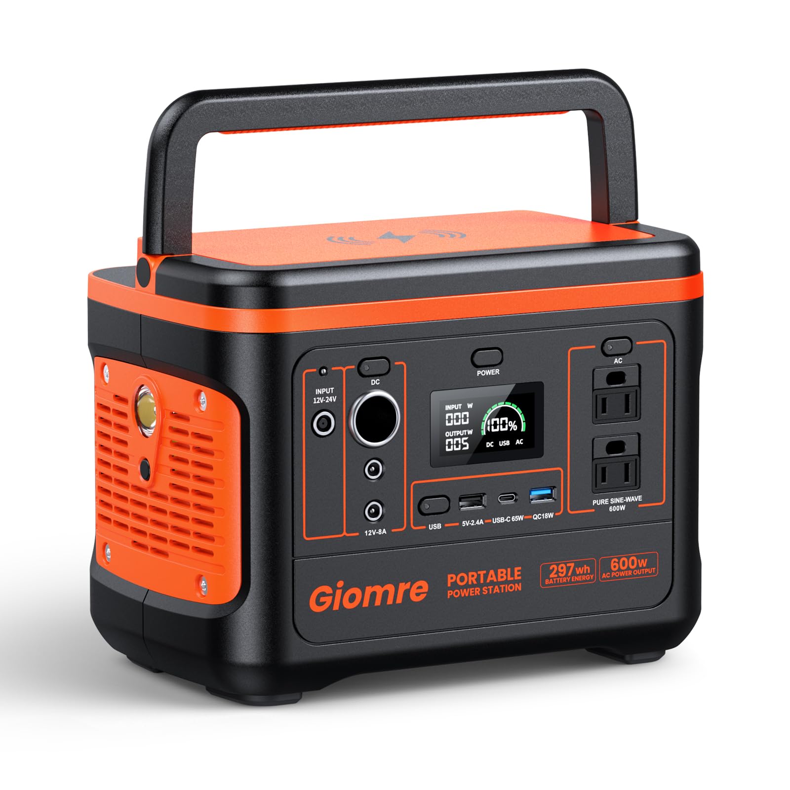 Giomre Portable Power Station, 297Wh Backup Lithium Battery Generator with 600W AC Output and 100W Fast Charging, Solar Generator for Outdoors Camping, Travel Emergency, Home Blackout