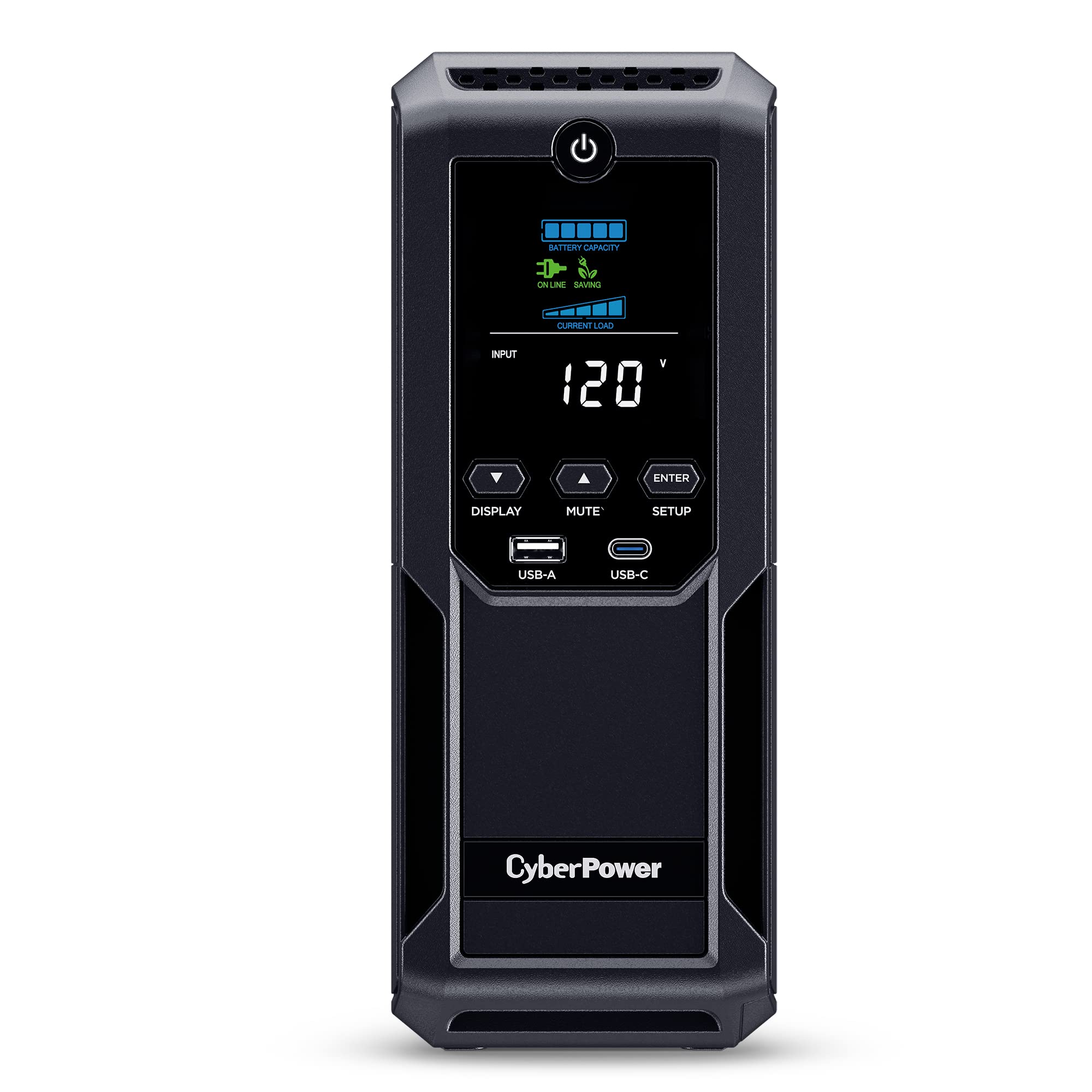 CyberPower CP1350AVRLCD3 Intelligent LCD UPS System, 1350VA/815W, 12 Outlets, 2 USB Ports, AVR, Mini Tower, Black