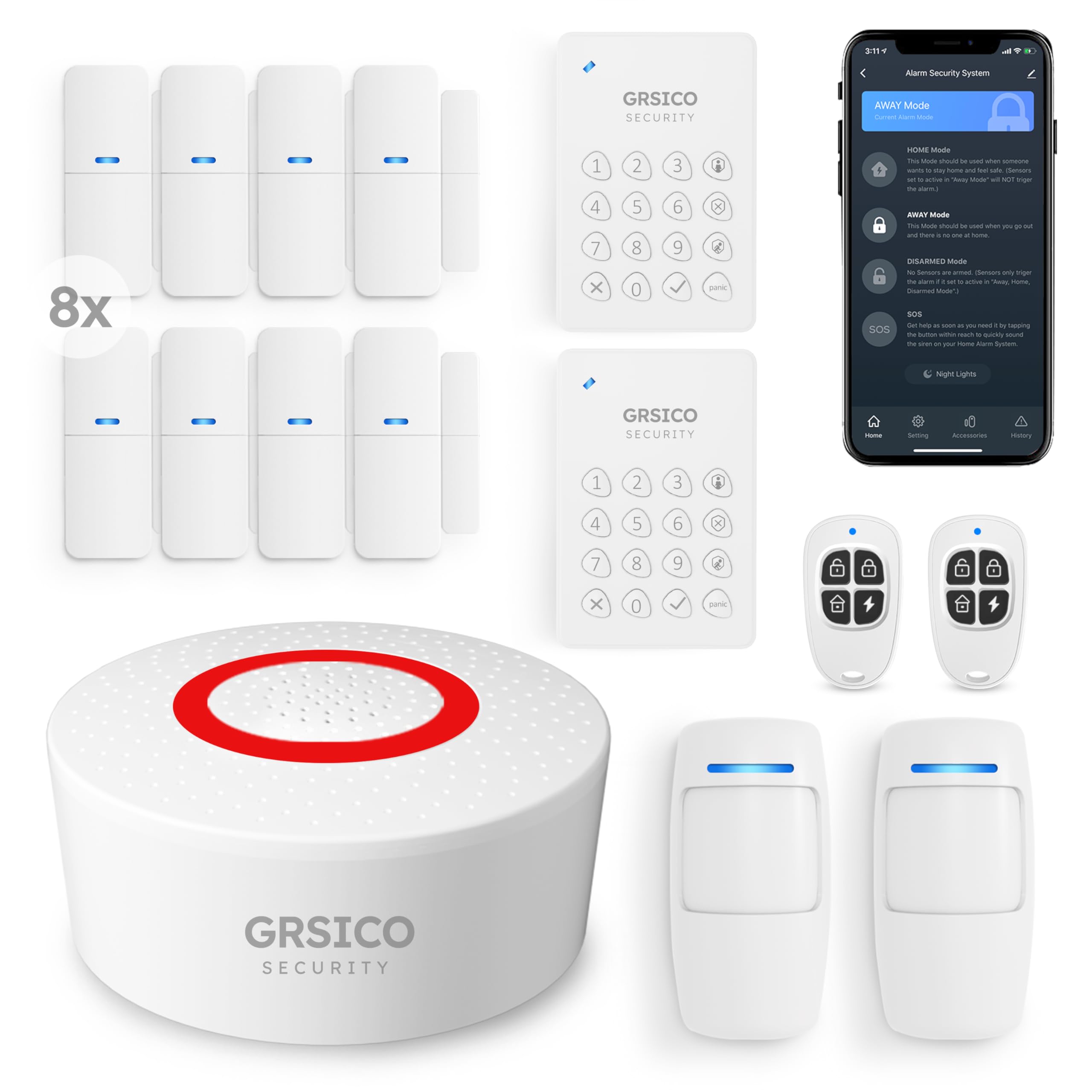 GRSICO Wireless Home Alarm System 15 Piece Kit, WiFi Alarm System for Home Security with Phone APP Alert (Alarm Siren, Keypad, Remote, Motion, and Door Sensors) for Home, Apartment, Work with Alexa