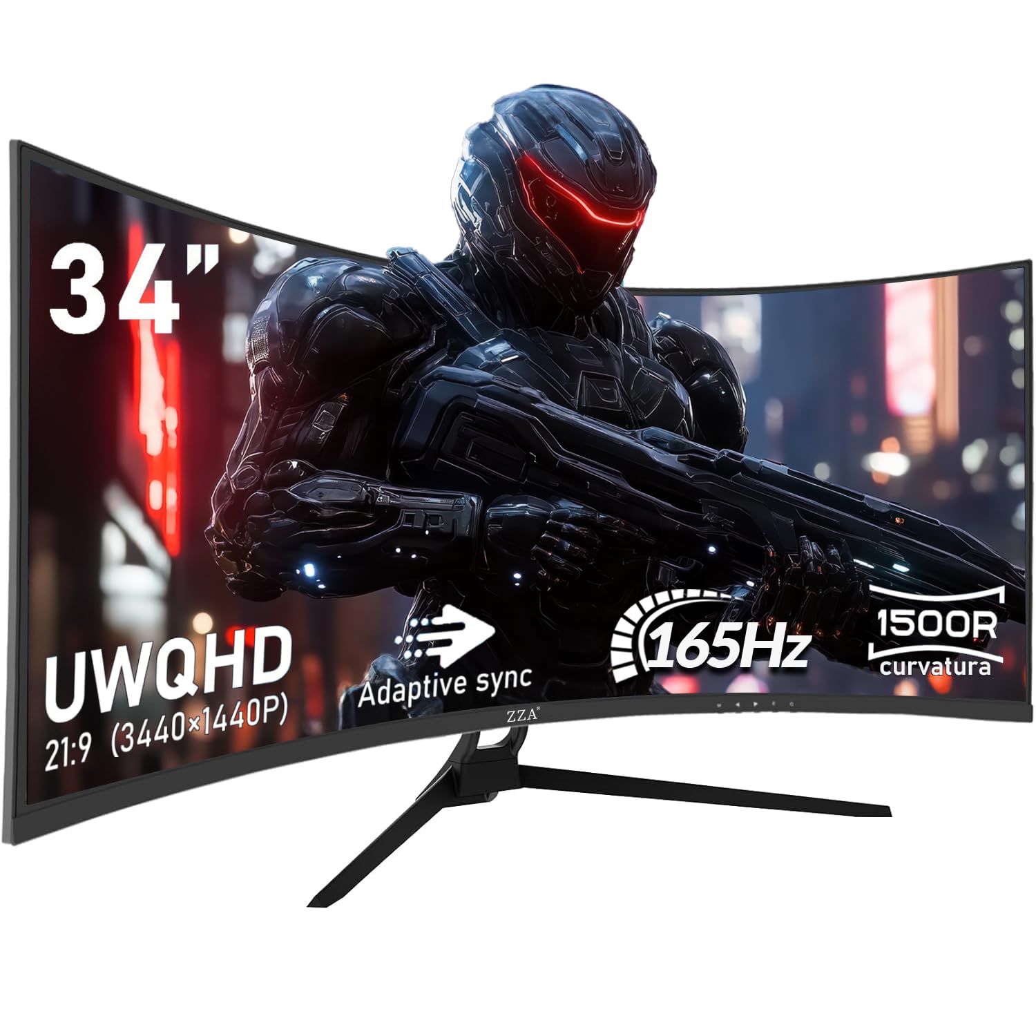ZZA 34" UltraWide Curved QHD Monitor - Immersive Gaming Experience with 165Hz Refresh Rate, VA Panel, and AMD FreeSync Premium | HDR10 | 99% sRGB | 3440x1440