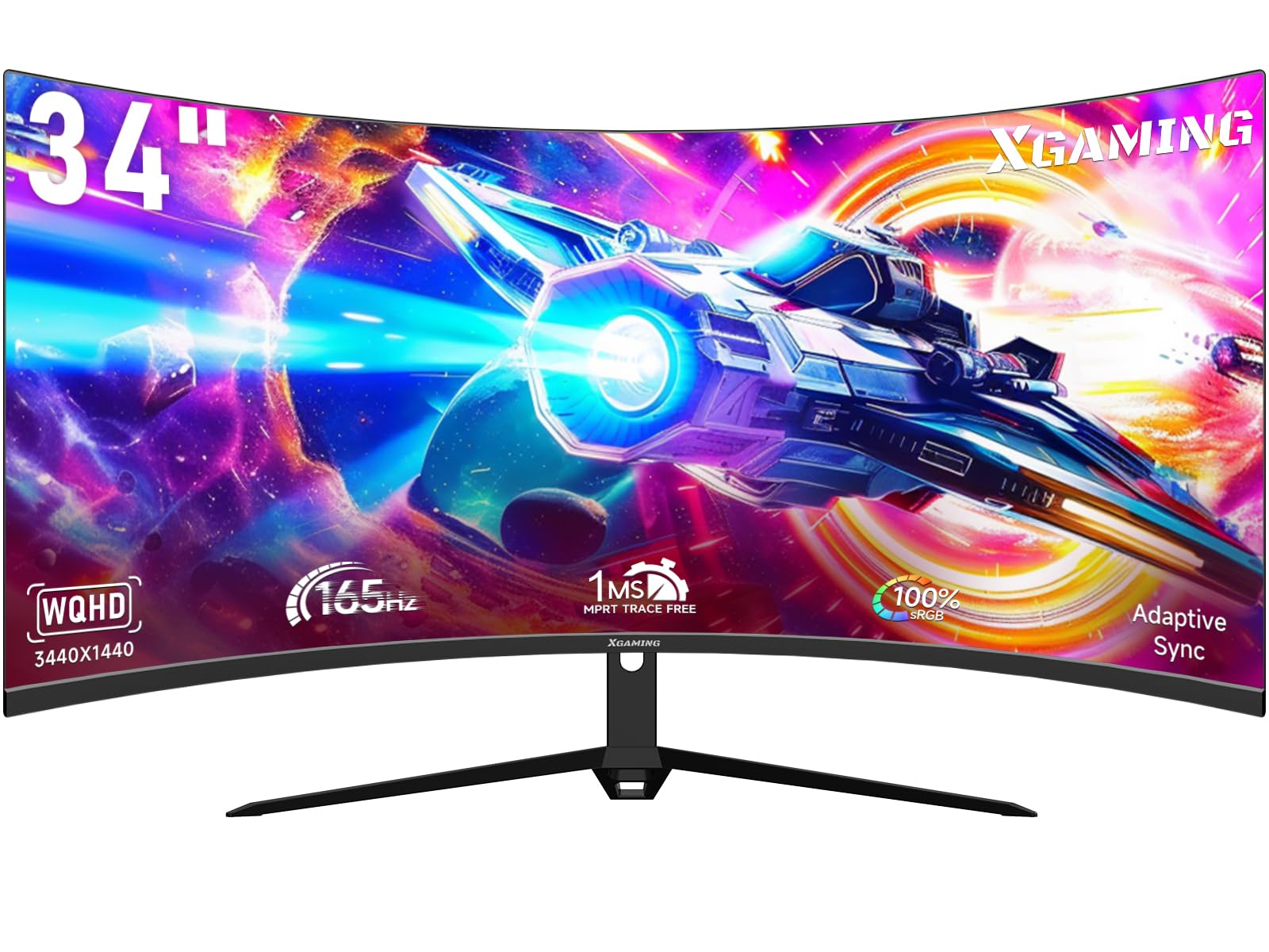 XGaming 34 Inch Curved Monitor, Ultra Wide QHD 1440p Gaming Screen 180Hz, 100% sRGB, 1MS, FreeSync, HDMI DP Computer Display Built-in Speakers, 1500R WQHD 3440x1440 with Back RGB Lights