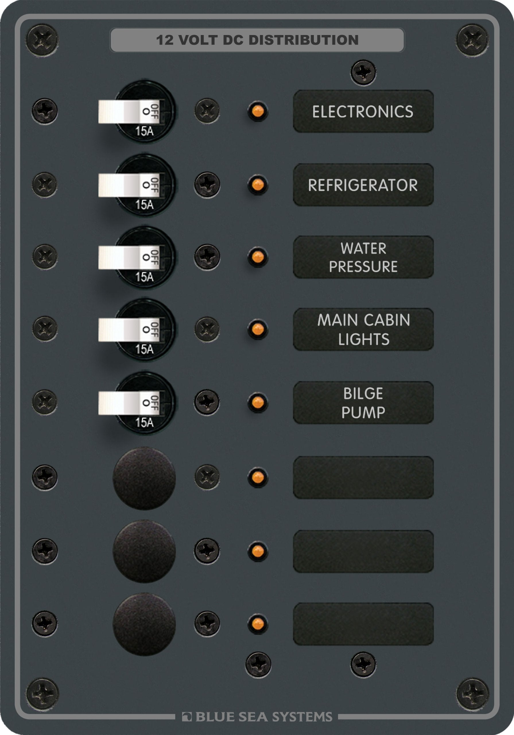 Blue Sea Systems 8023 Traditional Metal DC Panel - 8 Positions Black