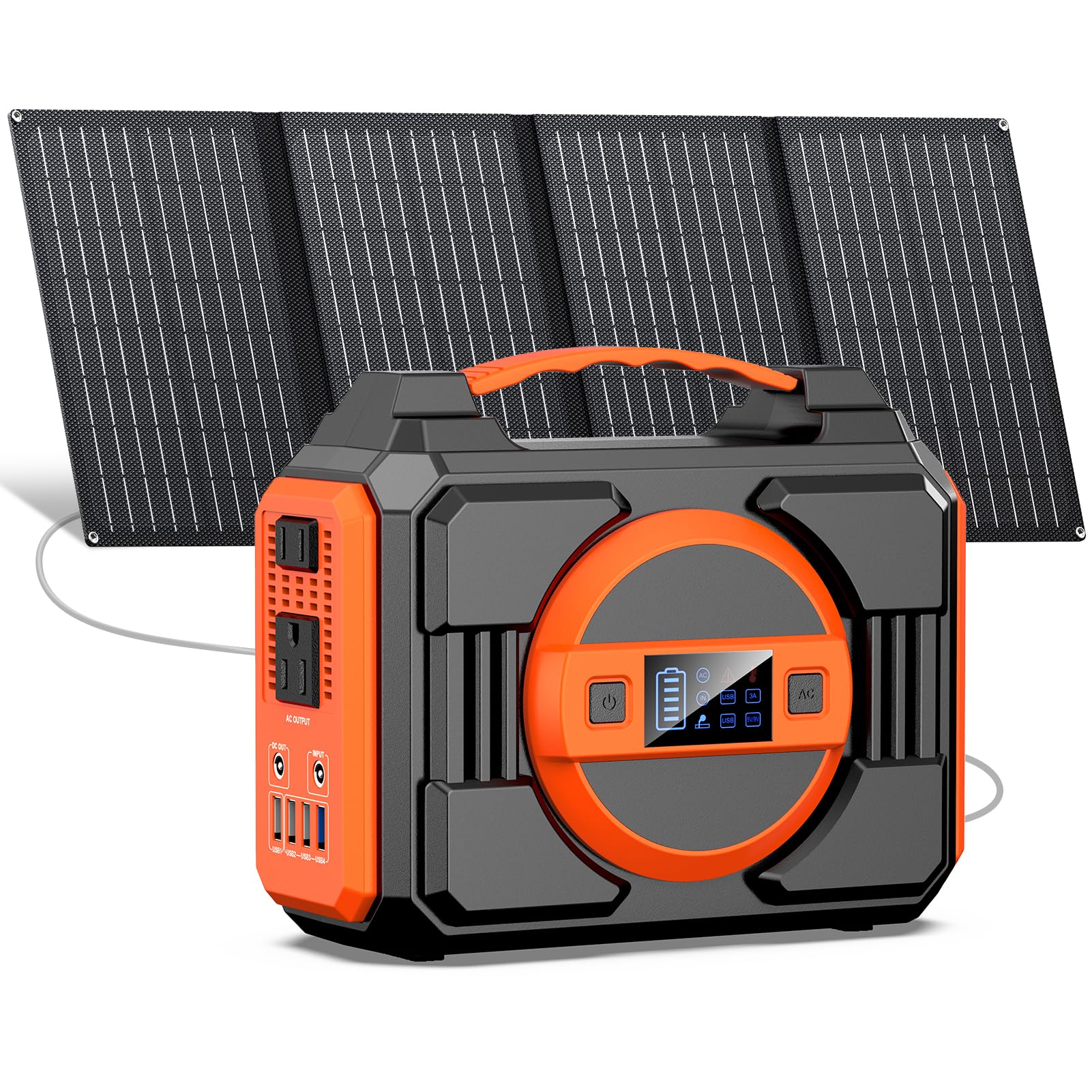 Solar Powered Generator 300W Rated, Portable Solar Generator Power Station with Solar Panels 40W Included, 220Wh Solar Power Bank with AC Outlet 110V Pure Sine Wave for Home Use Camping Outdoor