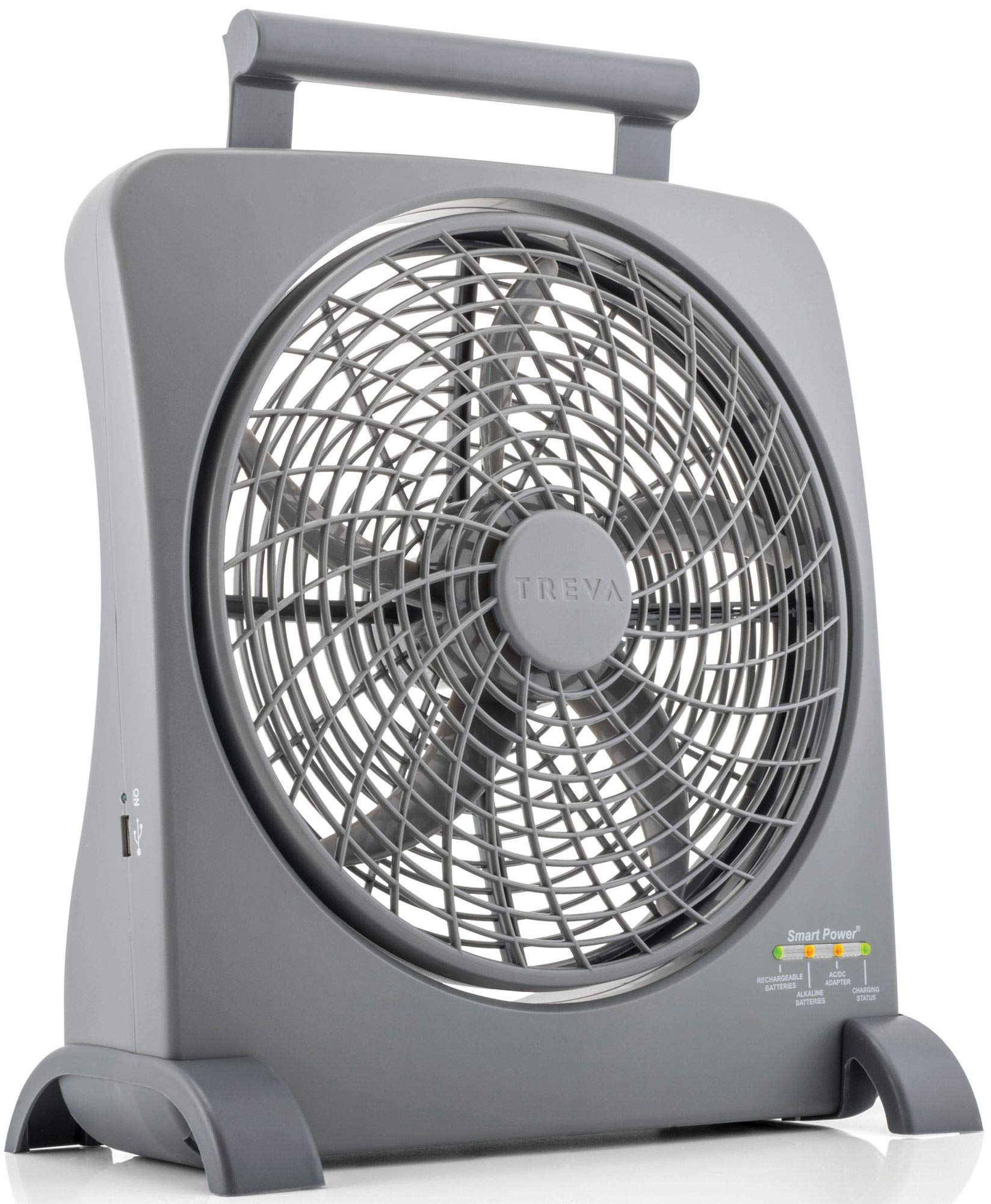 O2COOL Treva 10 Inch Smart Power Fan With Built In Rechargeable Batteries and USB Port For Cell Phone Charging