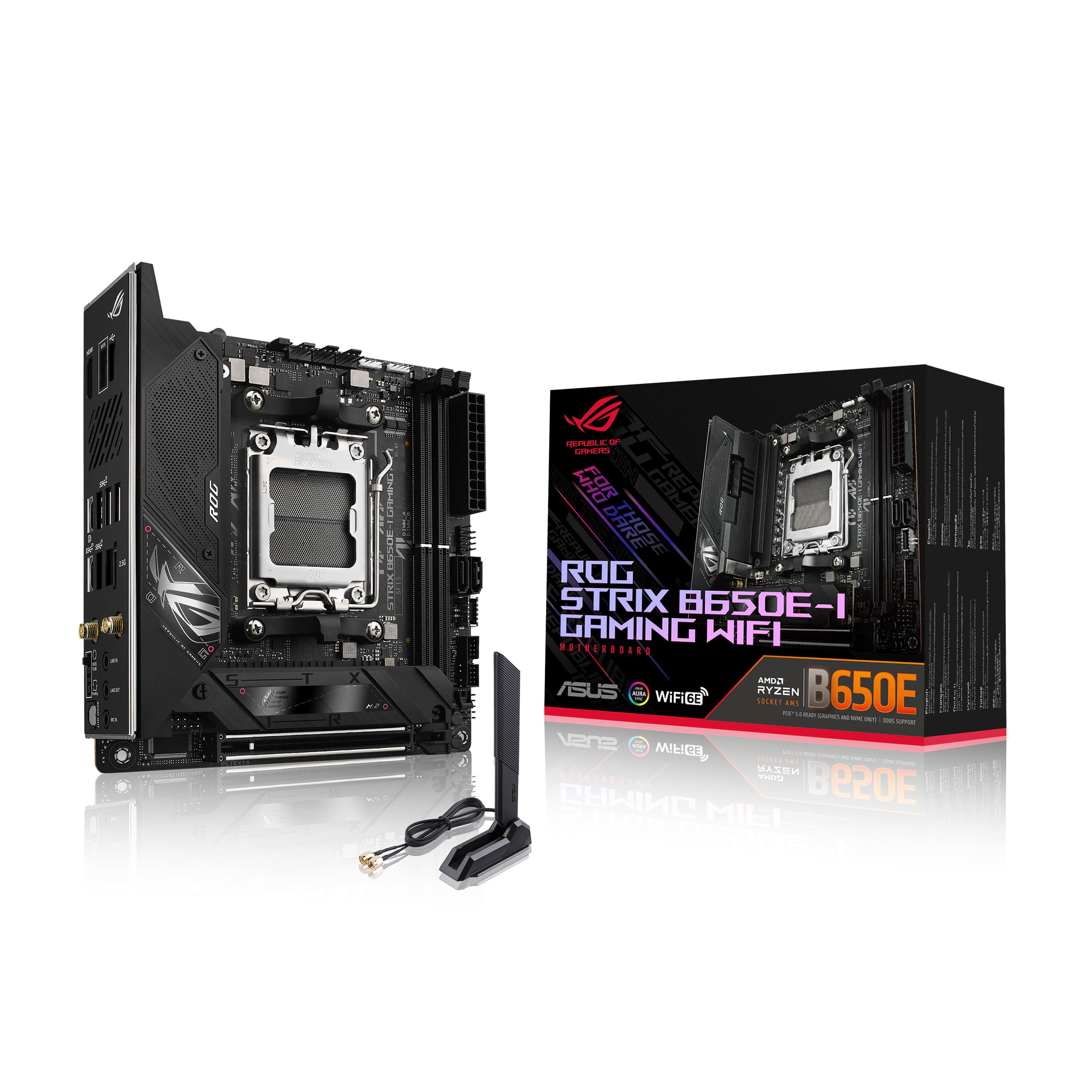 ASUS ROG Strix B650E-I Gaming WiFi AMD B650 AM5 Ryzen™ Desktop 9000 8000 & 7000 Mini-ITX mITX Motherboard, 10+2 Power Stages, DDR5, 2X M.2 Slot, PCIe® 5.0, 2.5G LAN, WiFi 6E, USB 3.2 Gen 2x2 Type-C