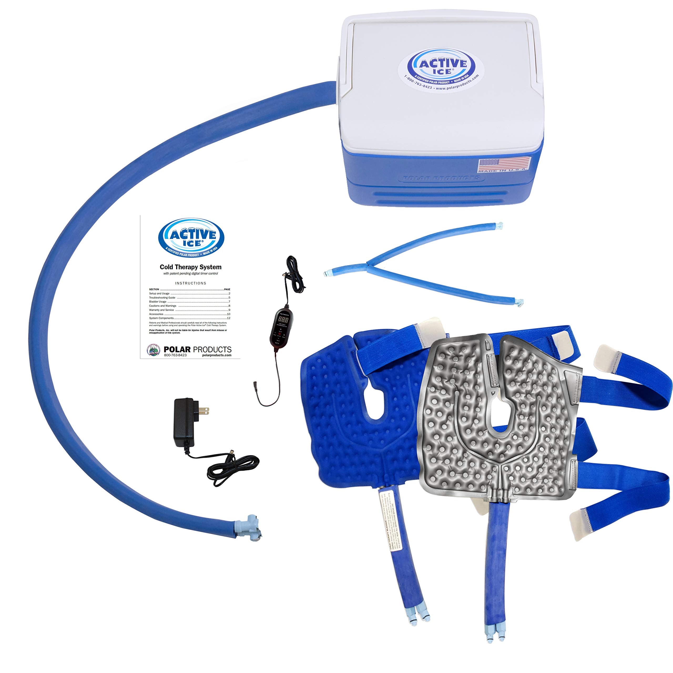 Polar Active Ice 3.0 Cold Therapy Ice Machine System with Programmable Timer, Two Knee and Joint Compression Pads, Lightweight 9 Quart Cooler, Quiet Pump, Strong Cryotherapy Pain Relief Treatment