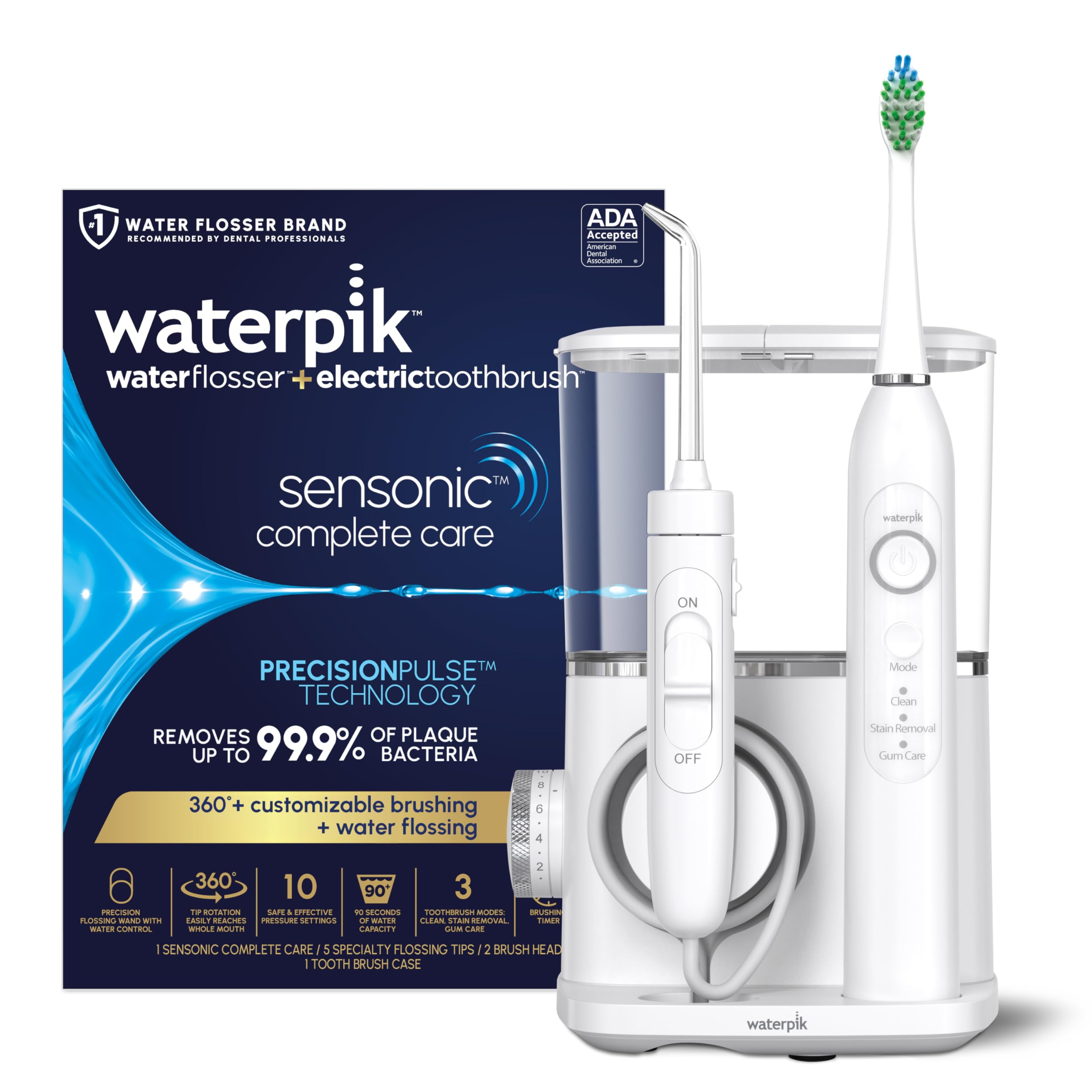 Waterpik Sensonic Complete Care Water Flosser and Rechargeable Electric Toothbrush Combo Set for Teeth Cleaning and Flossing, CC-04, White, Packaging May Vary