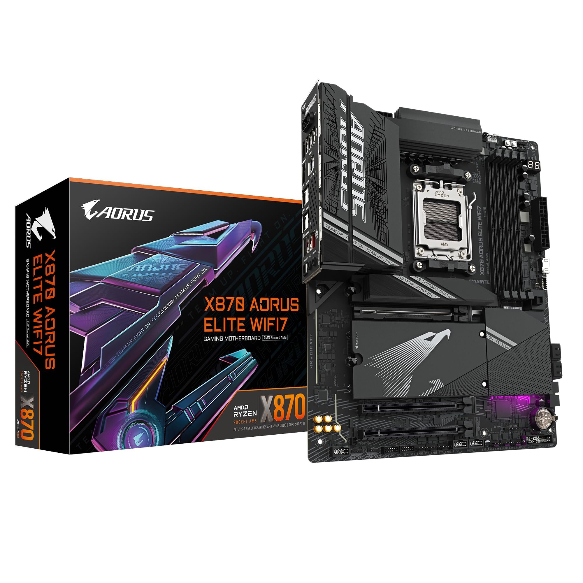 GIGABYTE X870 AORUS Elite WIFI7 Motherboard - Supports AMD Ryzen 9000 CPUs, 16+2+2 Phases VRM, up to 8000MHz DDR5 (OC), 3xPCIe 5.0, Wi-Fi 7, 2.5GbE LAN, USB 4