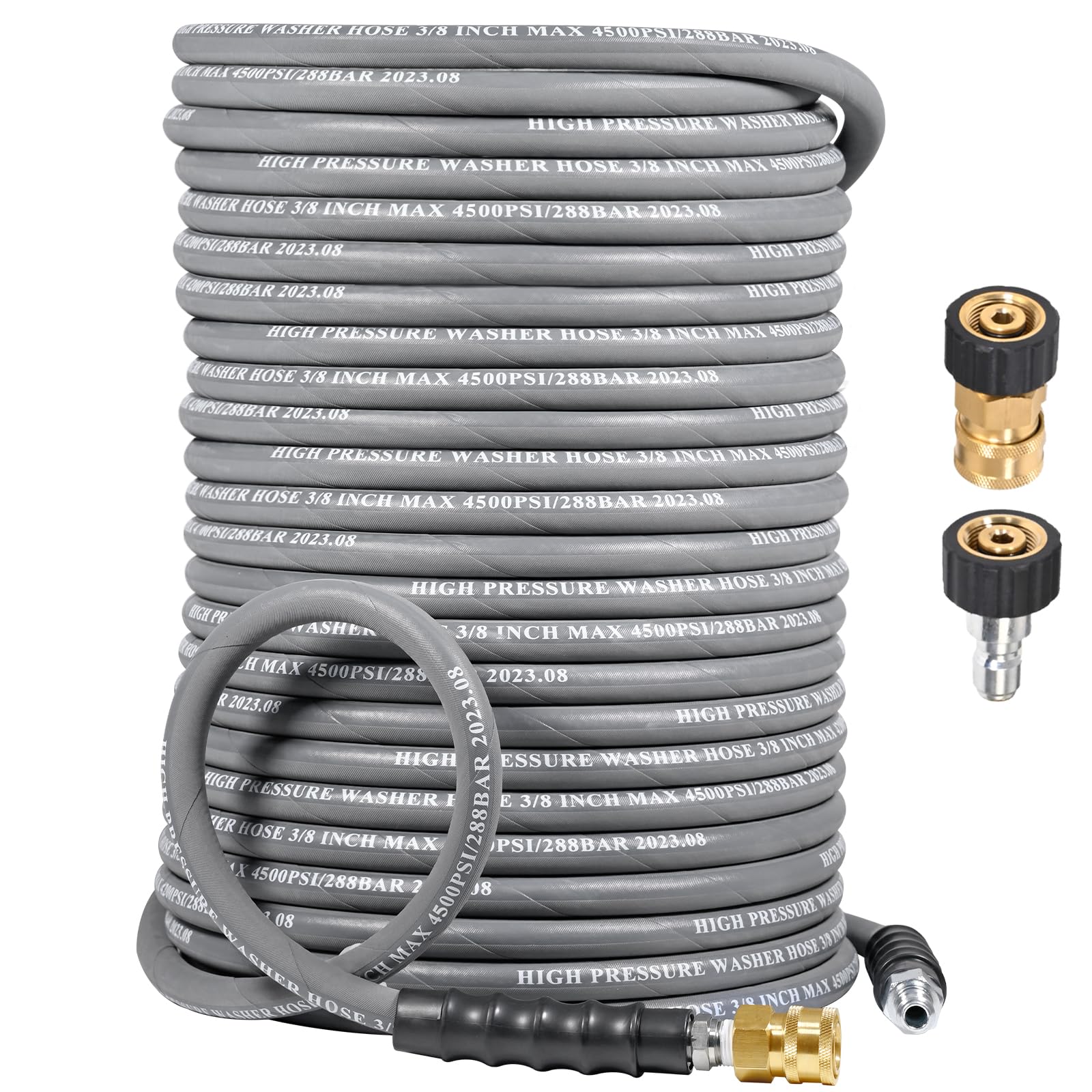 Coyardor 3/8" Pressure Washer Hose 125 FT 4500 PSI, Steel Braided Layer & NonMarking Rubber for Hot/Cold Water High Power Washer Replacement With 3/8 Inch Quick Connect & M22 Fitting, Industrial-grade