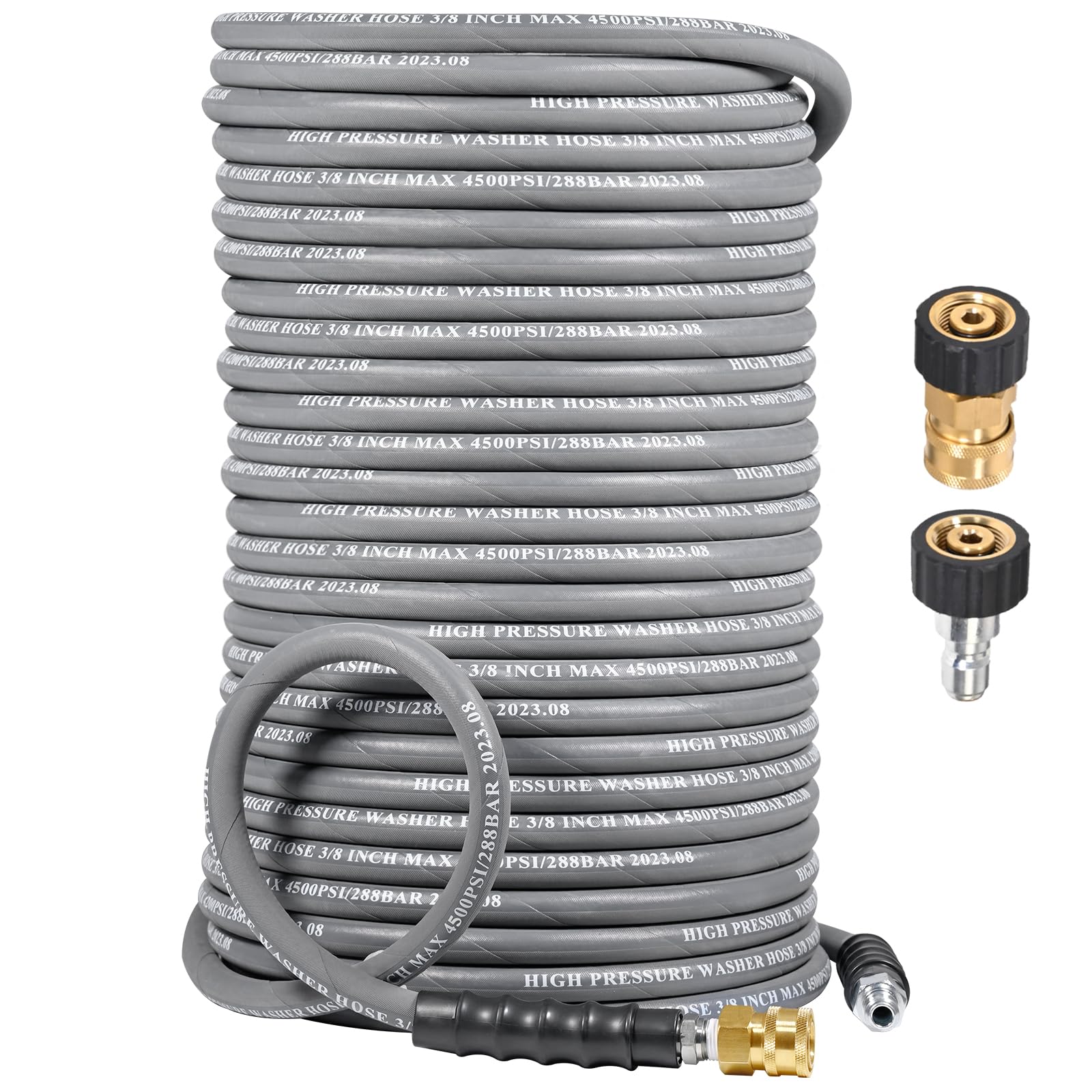 Coyardor 3/8" Pressure Washer Hose 150 FT 4500 PSI, Steel Braided Layer & NonMarking Rubber for Hot/Cold Water High Power Washer Replacement With 3/8 Inch Quick Connect & M22 Fitting, Industrial-grade