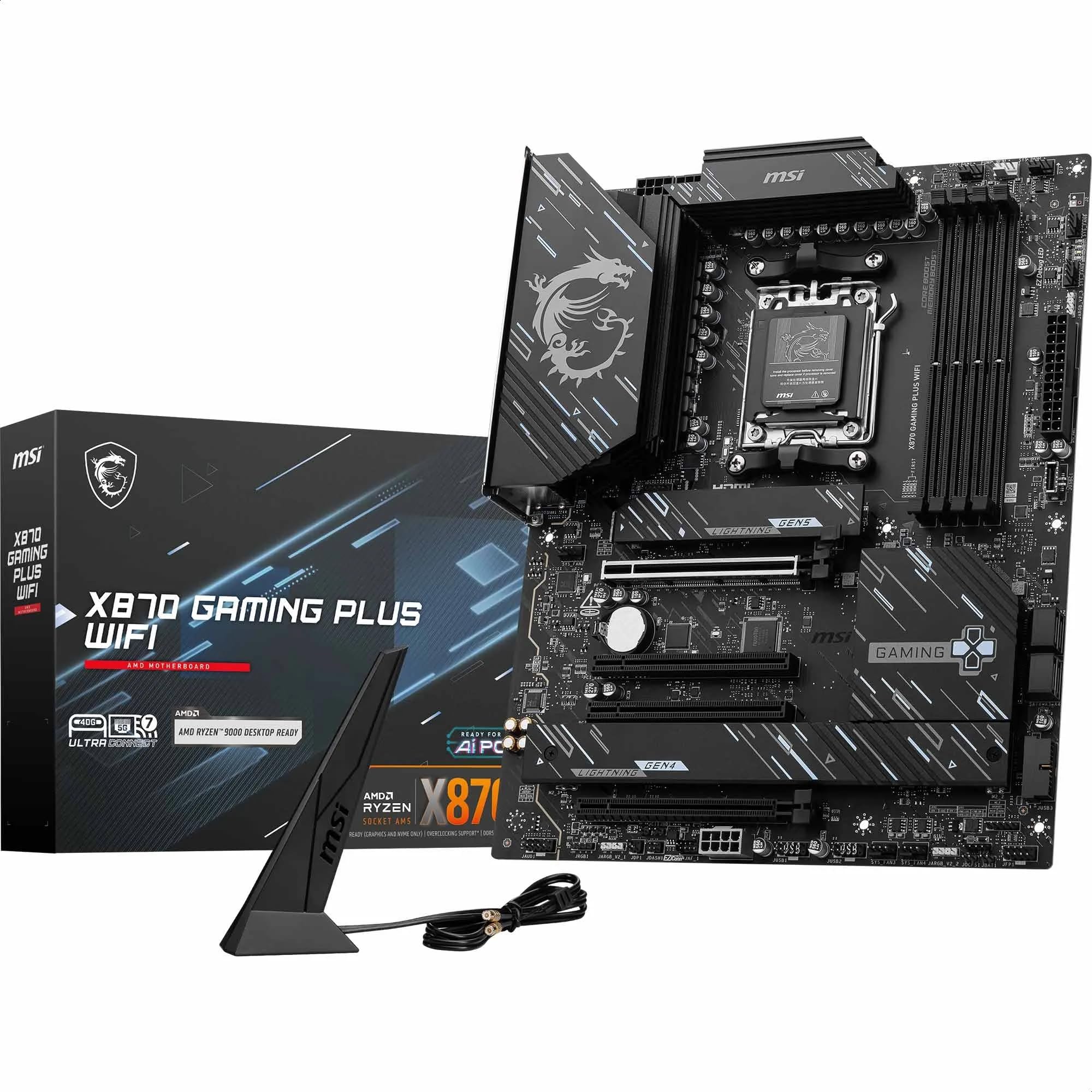 MSI X870 Gaming Plus WiFi Motherboard, ATX - Supports AMD Ryzen 9000/8000 / 7000 Processors, AM5-60A SPS VRM, DDR5 Memory Boost 8200+ MT/s (OC), PCIe 5.0 x16 & 4.0 x16, M.2 Gen5, Wi-Fi 7, 5G LAN