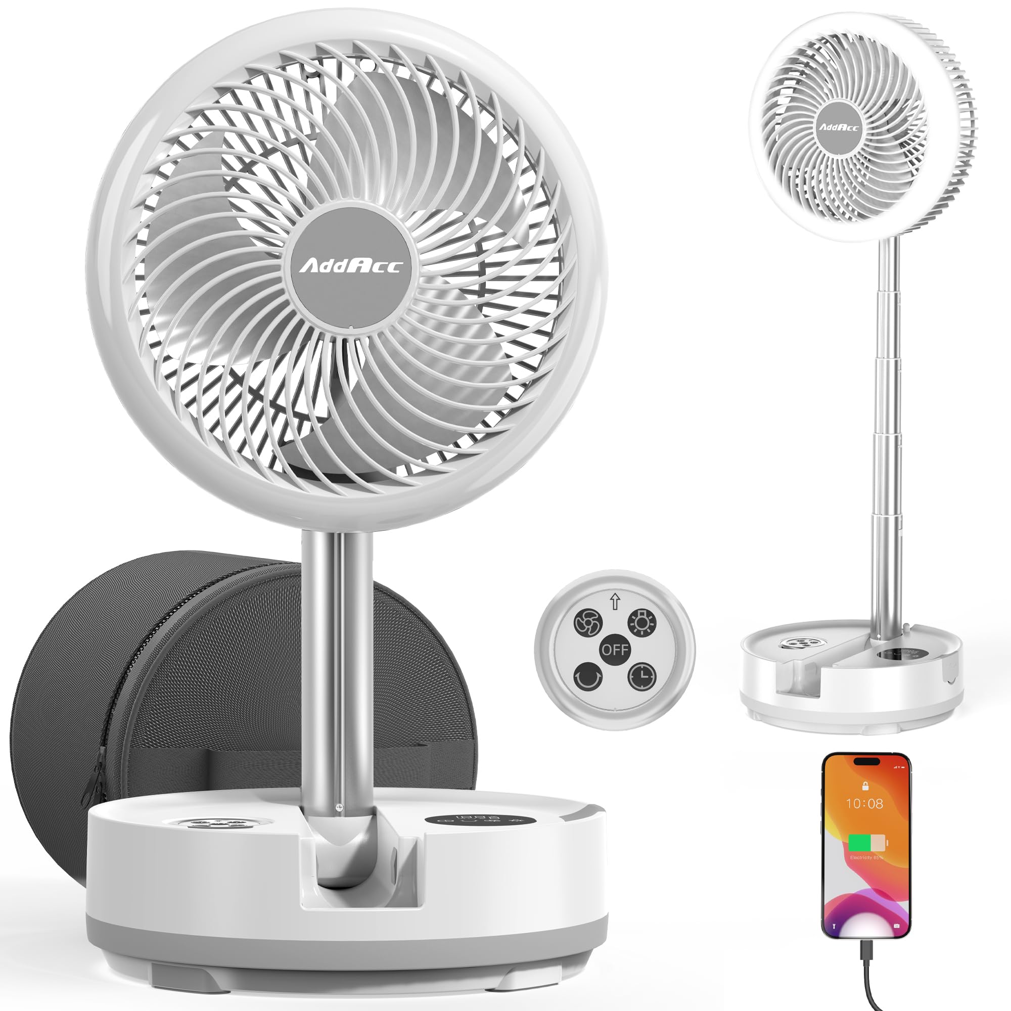 40000mAh Battery Operated Fan - Rechargeable Collapsible Fan, 106H Run, 9 Speeds Oscillating, Battery Powered with Timer & Light for Camping Travel RV Outdoor Hurricane Power Outage