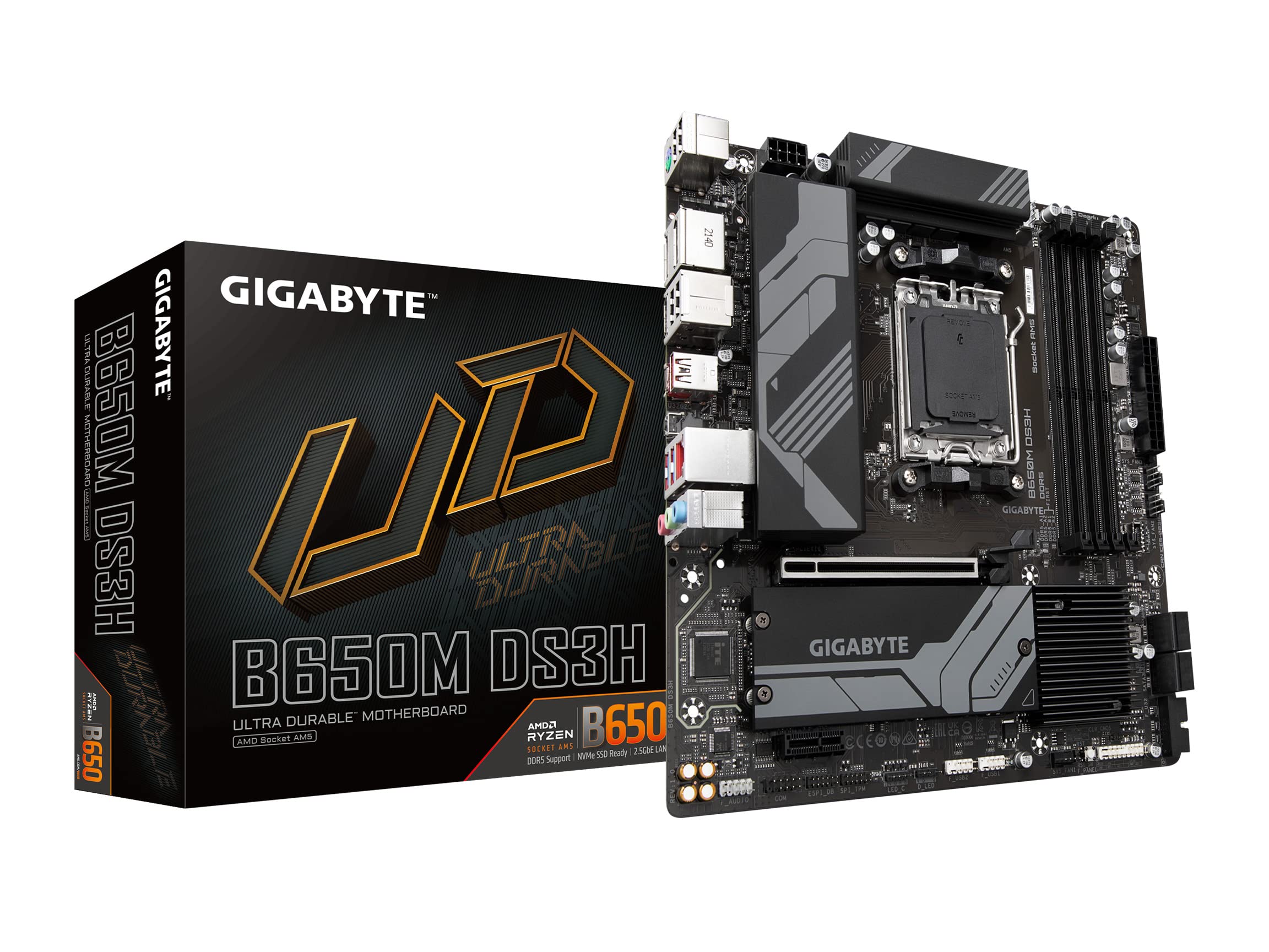 GIGABYTE B650M DS3H (AM5/ LGA 1718/ AMD/ B650/ Micro ATX/ 5-Year Warranty/ DDR5/ PCIe 4.0 M.2/ PCIe 4.0/ USB 3.2 Gen2X2 Type-C/ 2.5GbE LAN/Motherboard)