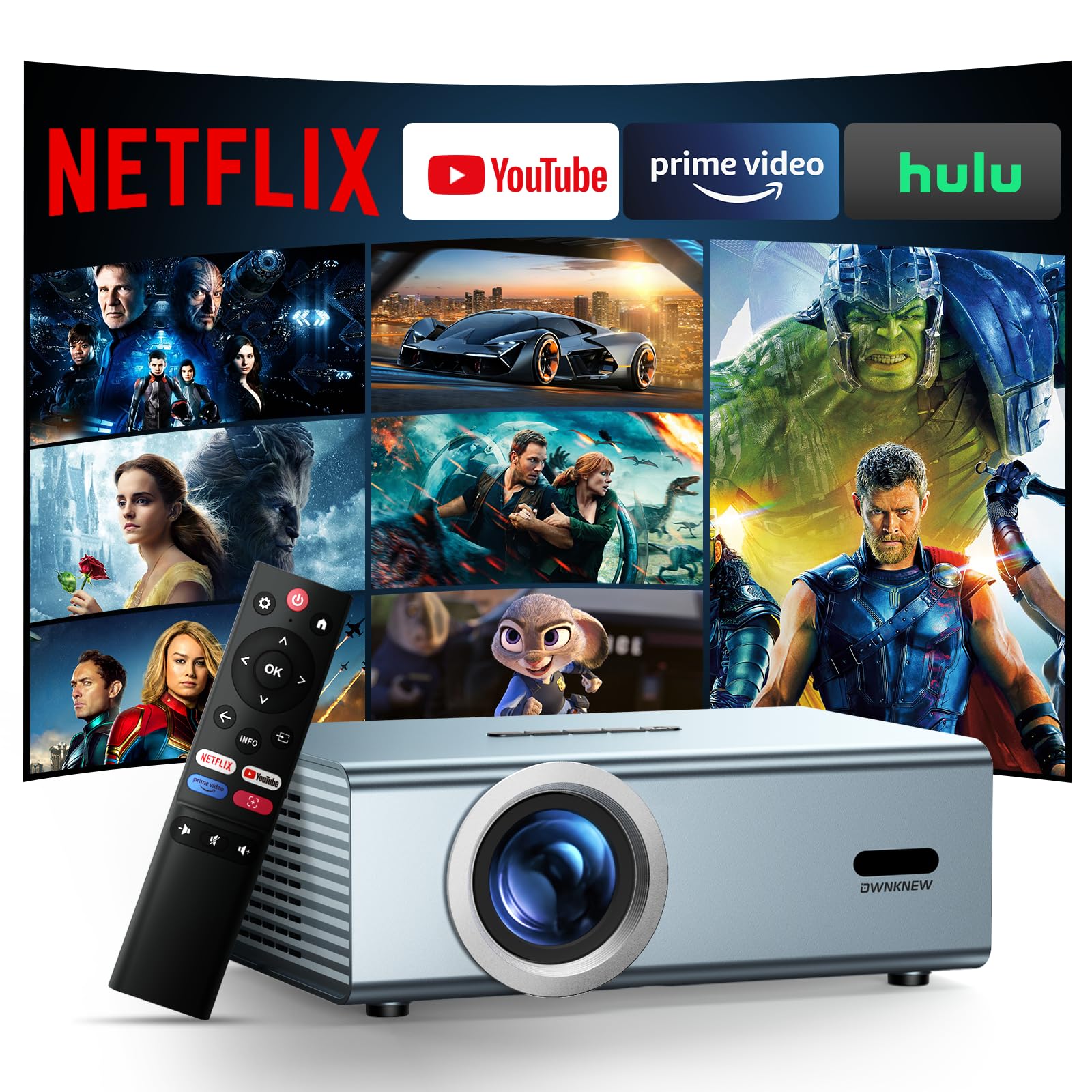 [Netflix Officially & Dolby Audio] Smart Projector with WiFi6 and Bluetooth5.3, Electric Focus & Auto Keystone 4K Support, 22000L Movie Projectors, OWNKNEW Native 1080P Proyector Built-in Apps