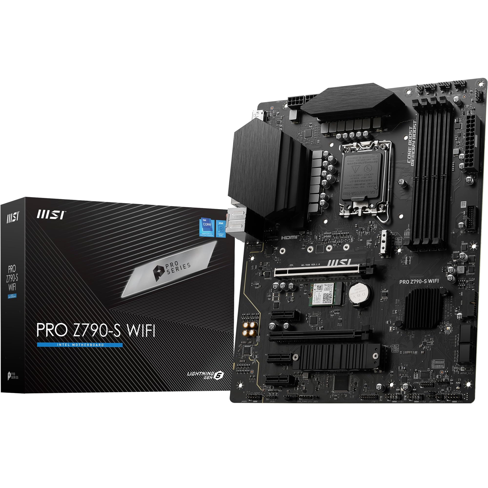 MSI PRO Z790-S WiFi ProSeries Motherboard (Supports 12th/13th/14th Gen Intel Processors, LGA 1700, DDR5, PCIe 5.0, M.2, 2.5Gbps LAN, USB 3.2 Gen2, HDMI/DP, Wi-Fi 6E, Bluetooth 5.3, ATX)