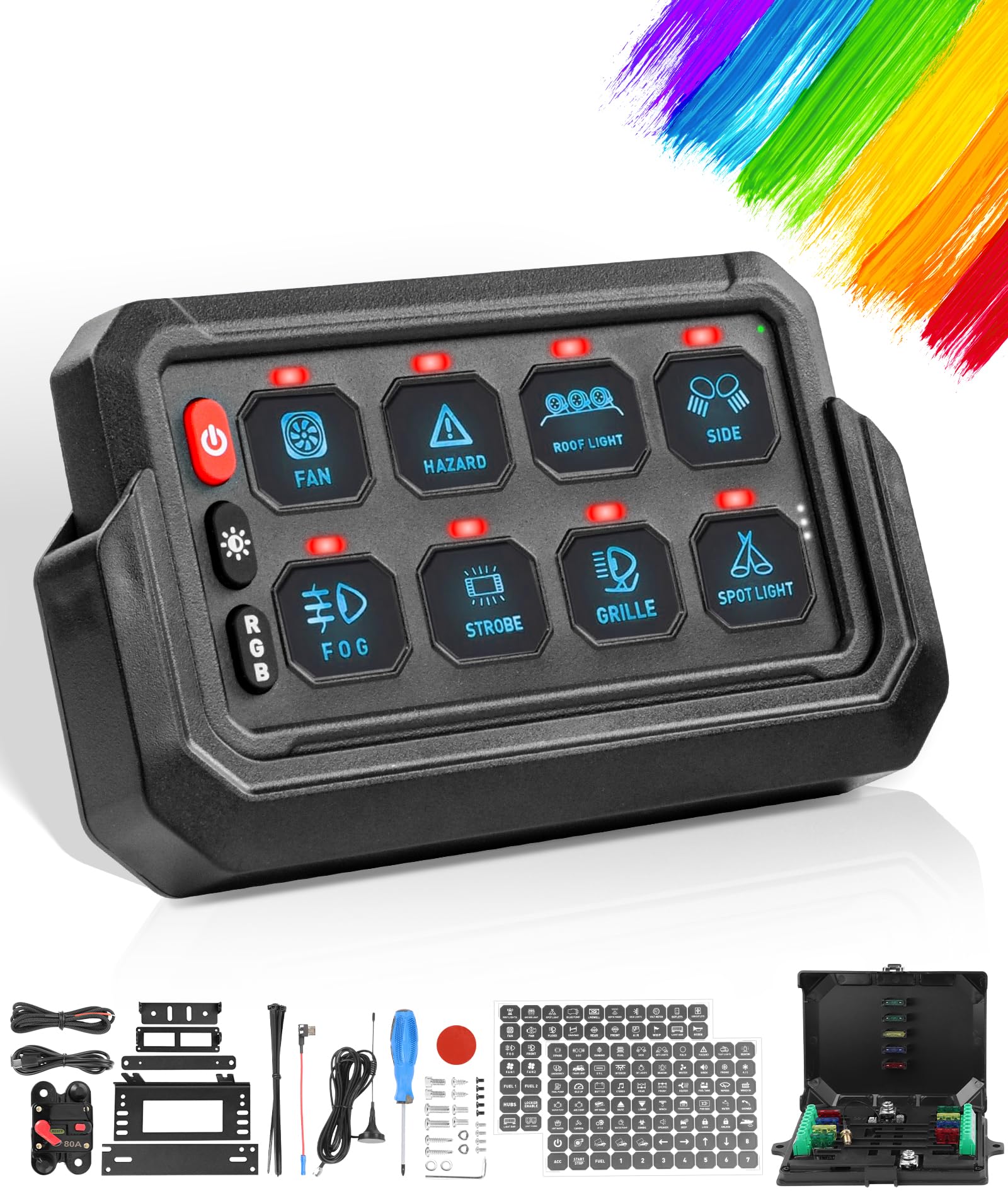 Wireless 8 Gang Switch Panel, Remote Control Multifunction Offroad Light Switch Panel Toggle Momentary Strobe Pulse Waterproof Universal Switch Pod for 12V Truck SUV ATV UTV Car Marine Boat