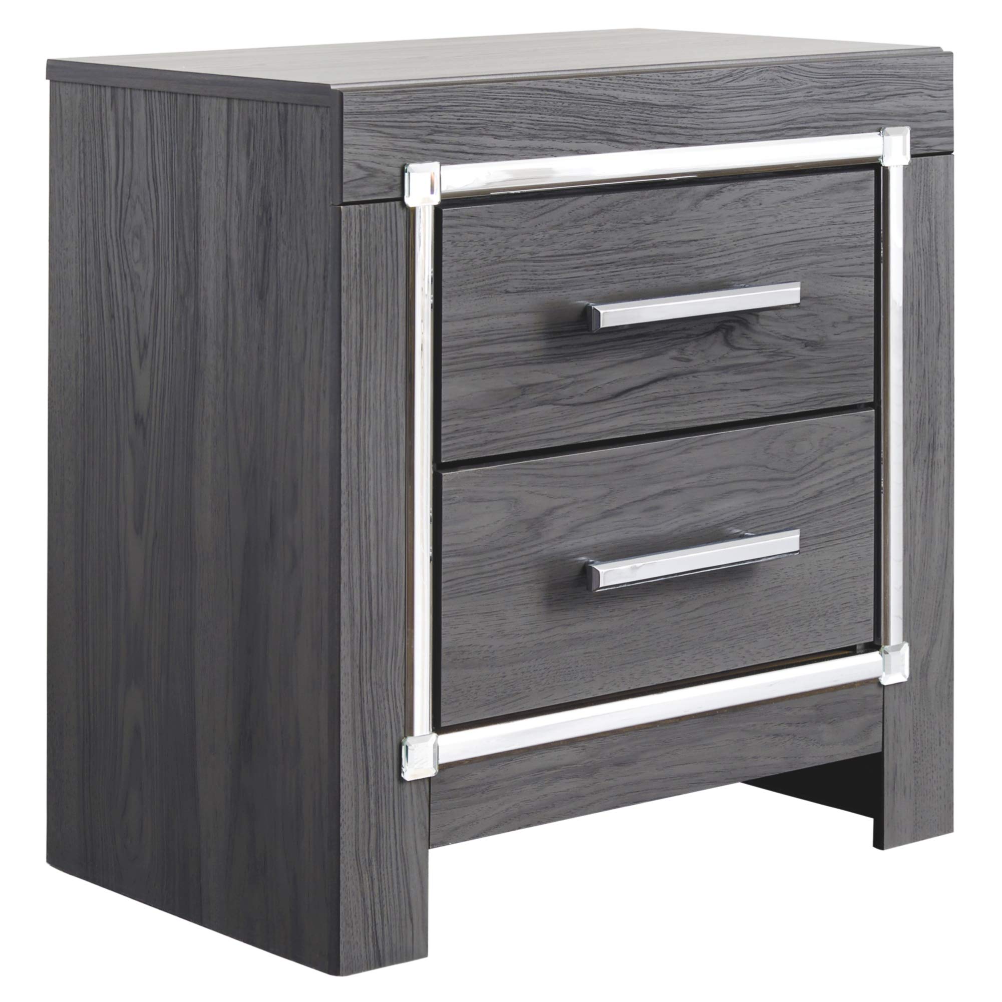 Signature Design by Ashley Lodanna Modern Glam 2 Drawer Nightstand with USB & Wireless Charging Options, 24.41" Tall, Gray Wood Grain