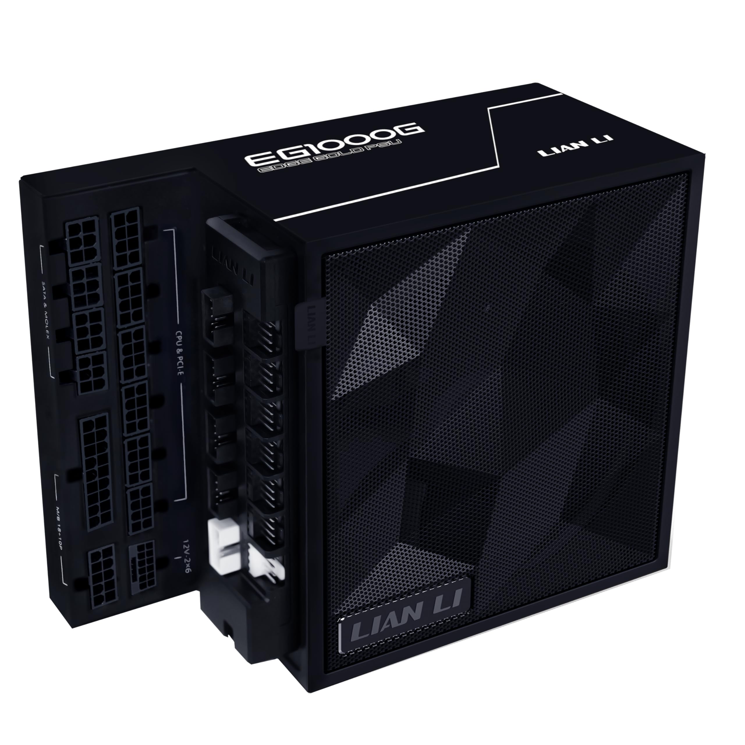 Lian Li Edge Serie - 1000W Full Modular Power Supply (Fan USB Hub Included) - Gold - ATX 3.1 - PCIE 5.1 Support - 12V-2x6 Connector - L-Shape Design for Dual Chamber Case - Black (EG1000G.BH)