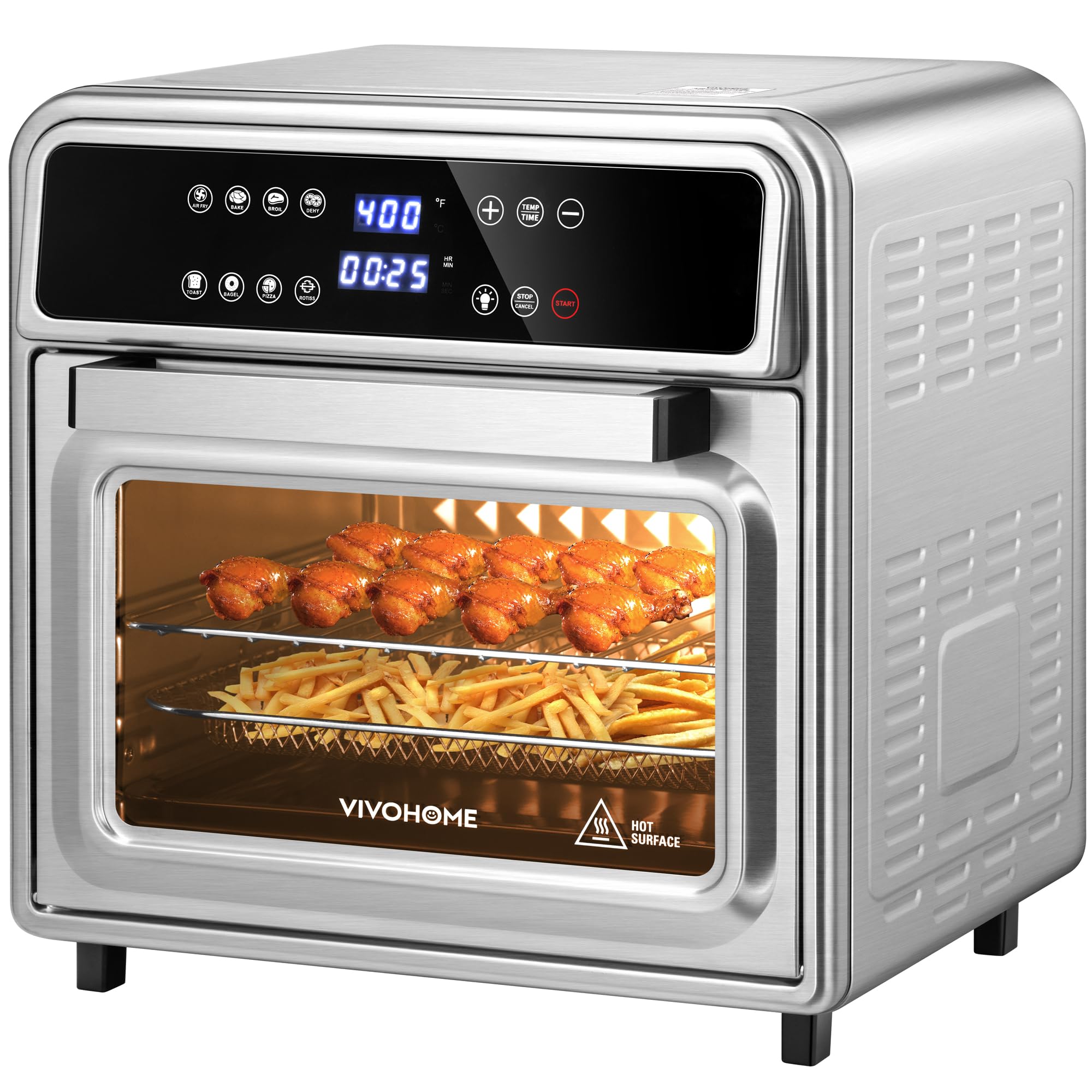 VIVOHOME 21 Qt Air Fryer Toaster Oven Combo, 8-in-1 Convection Oven Countertop with Rotisserie and Dehydrator, Stainless Steel Digital Air Fryer Oven with 7 Accessories, 1800W