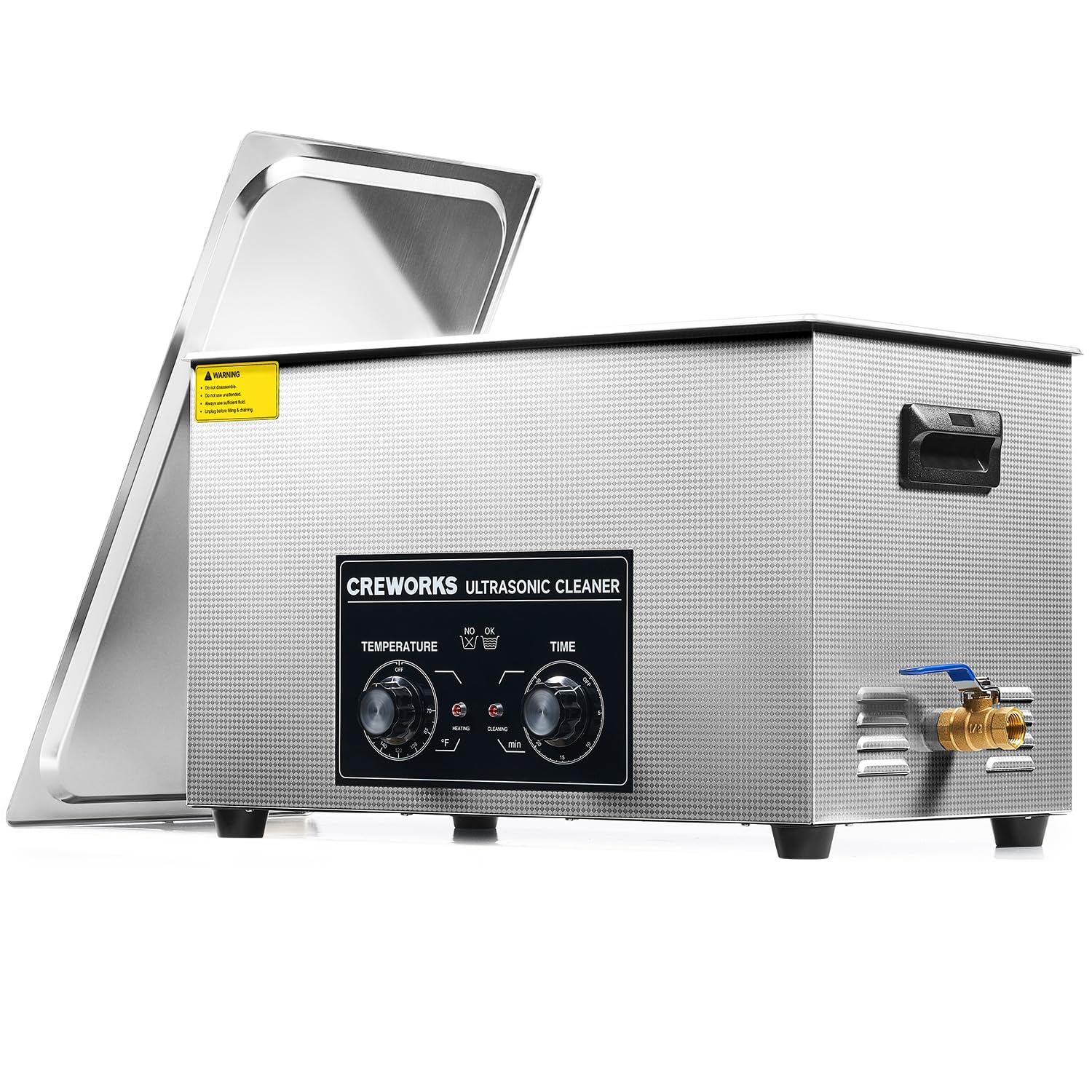 CREWORKS 30L Ultrasonic Cleaner with Heater & Timer, 600W 304 Stainless Steel Sonic Cleaner, 7.9 gal Ultrasonic Parts Cleaner with Knobs, Professional Lab Ultrasonic Cleaner for Auto Tool Machine Part