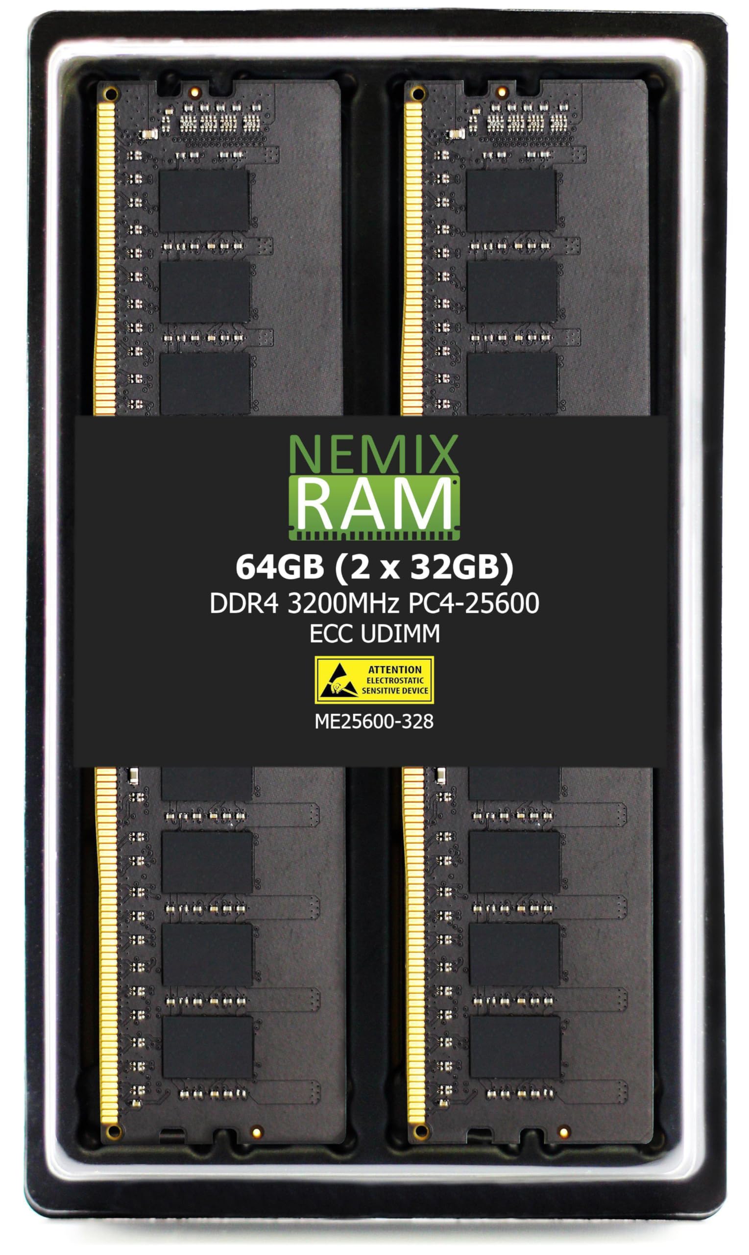 NEMIX RAM 64GB (2X32GB) DDR4 3200MHZ PC4-25600 2Rx8 1.2V CL22 288-PIN ECC Unbuffered UDIMM KIT Compatible with Dell PowerEdge R350 Rack Server
