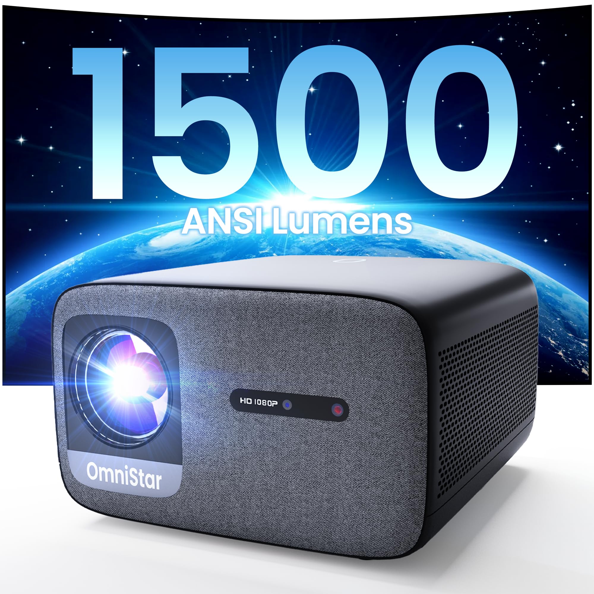 CASIRIS OmniStar L80 4K Projector with WiFi and Bluetooth, 1500 ANSI Lumen Native 1080P Video Projector, Auto Focus/Keystone, 2x15W Speakers, 200" Display Compatible with iOS/Android/HDMI/USB/TV Stick
