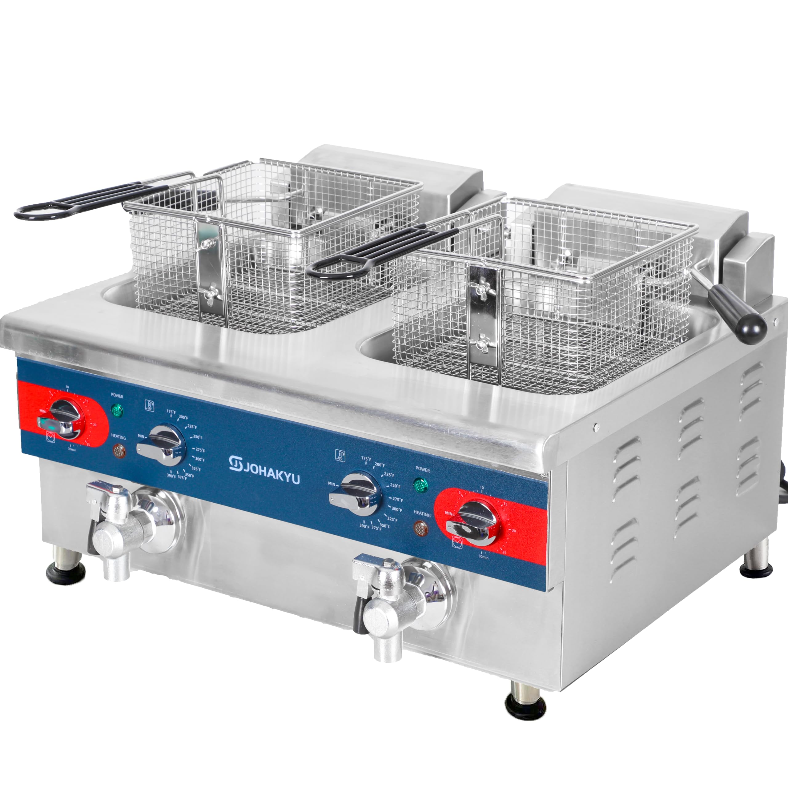JOHAKYU 26Lbs Commercial Deep Fryer, Electric Deep Fryer with Timer, Drain, Swung Up Fryer Head, 120v 3600w Electric Countertop Fryer Stainless Steel for Home and Restaurant Use（6V-2)