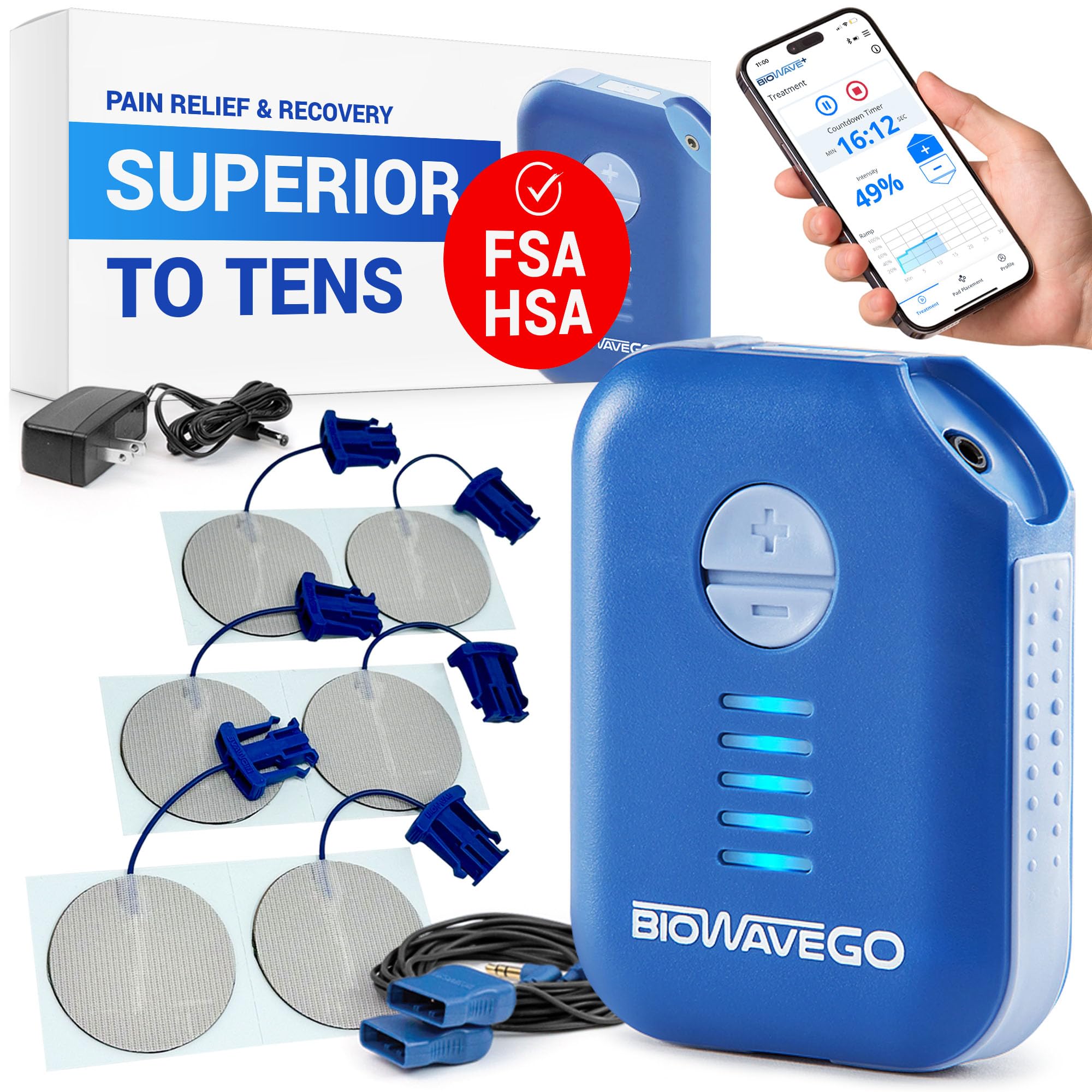 BIOWAVEGO Medical Grade TENS Unit Upgrade to TENS Machines for Pain Relief Clinically Proven ESTIM for Chronic Pain & Recovery HSA FSA Eligible