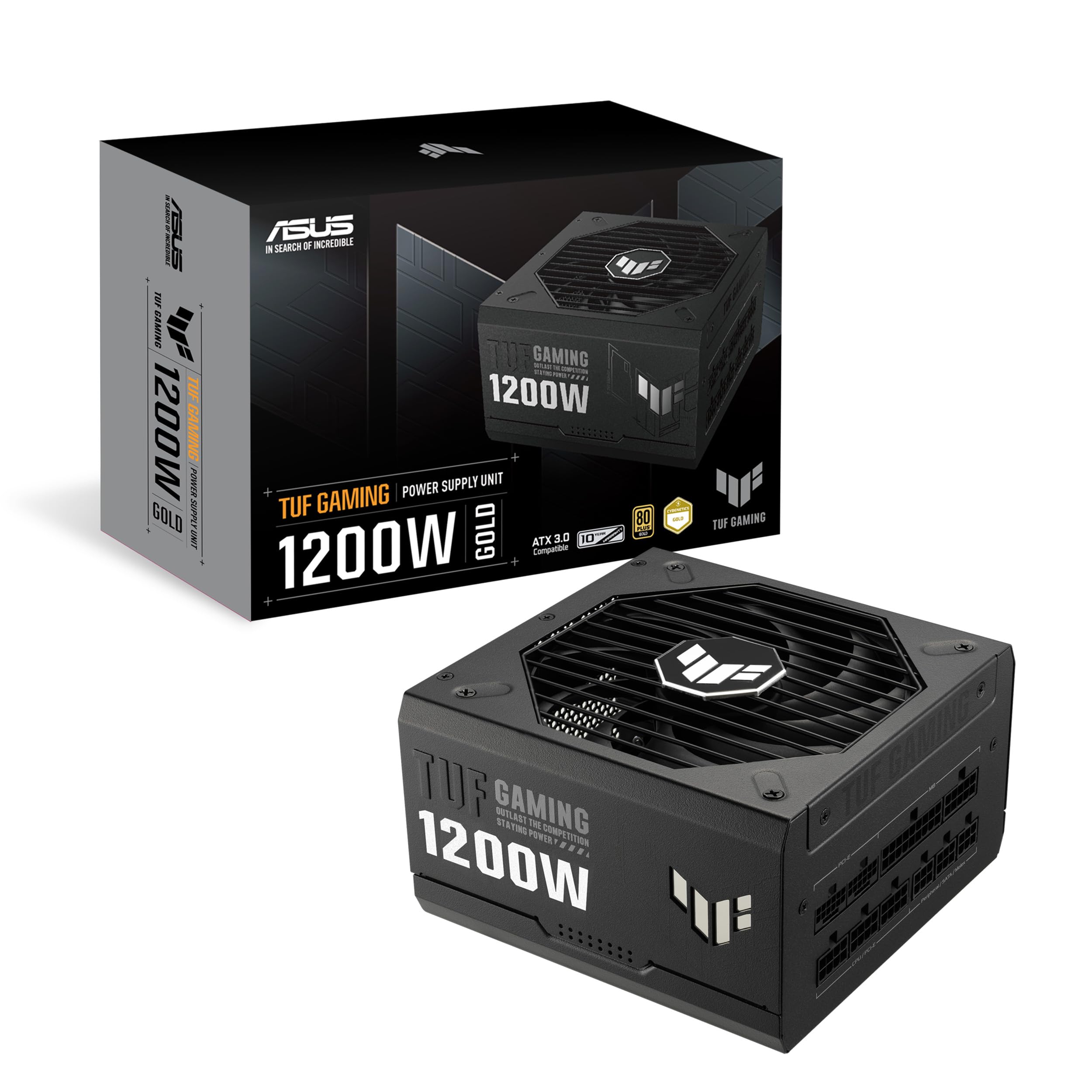 ASUS TUF Gaming 1200W Gold (1200 Watt, ATX 3.0 Compatible Fully Modular Power Supply, 80+ Gold Certified, Military-Grade Components, Dual Ball Bearing, Axial-tech Fan, PCB Coating, 10 Year Warranty)