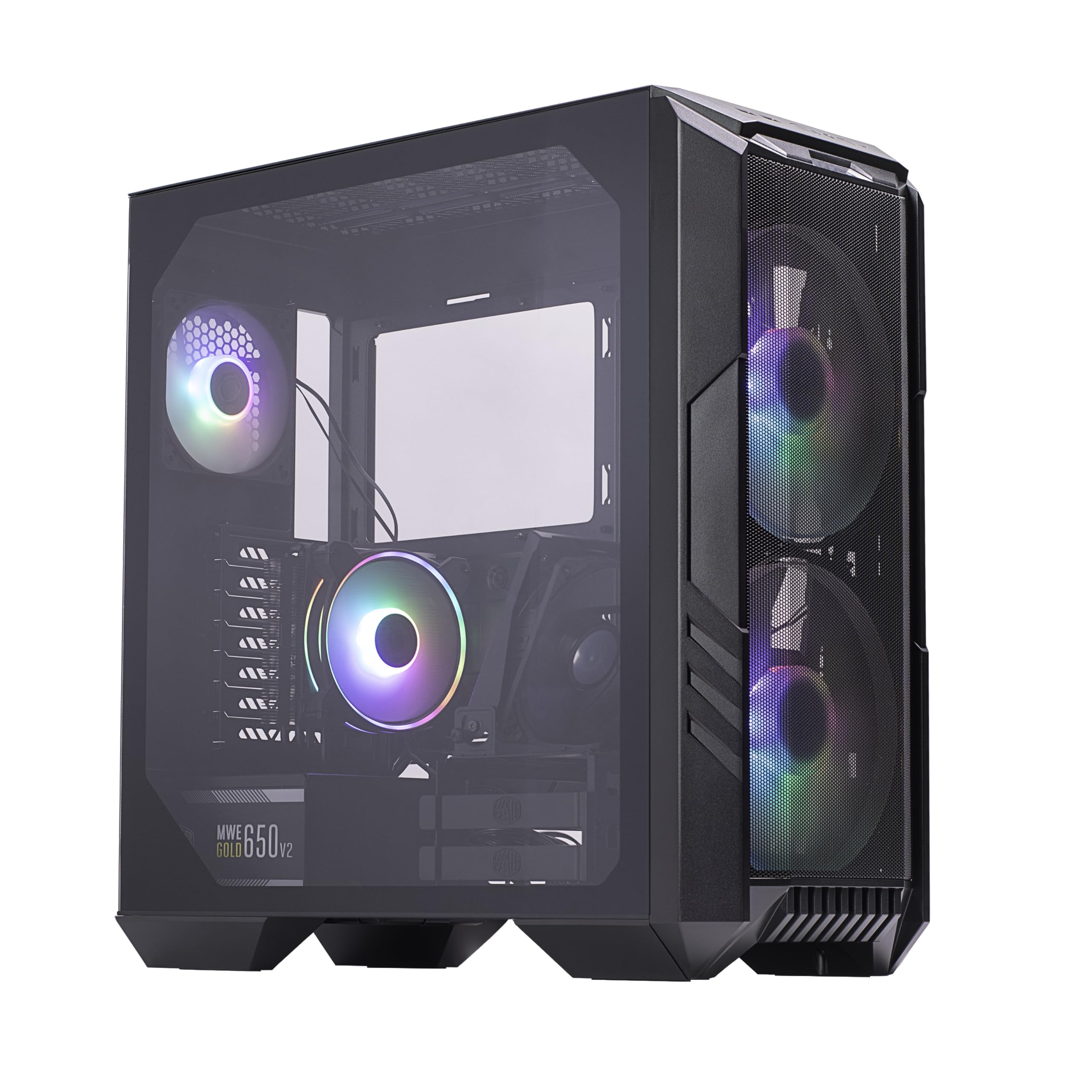 Cooler Master HAF 500 High-Airflow Mid-Tower ATX Gaming Case + Hyper 212 Halo CPU Cooler 140W TDP + 650W Gold PSU – 3X ARGB Fans, 120mm GPU Fan, Mesh Front, Tempered Glass, Cable Management