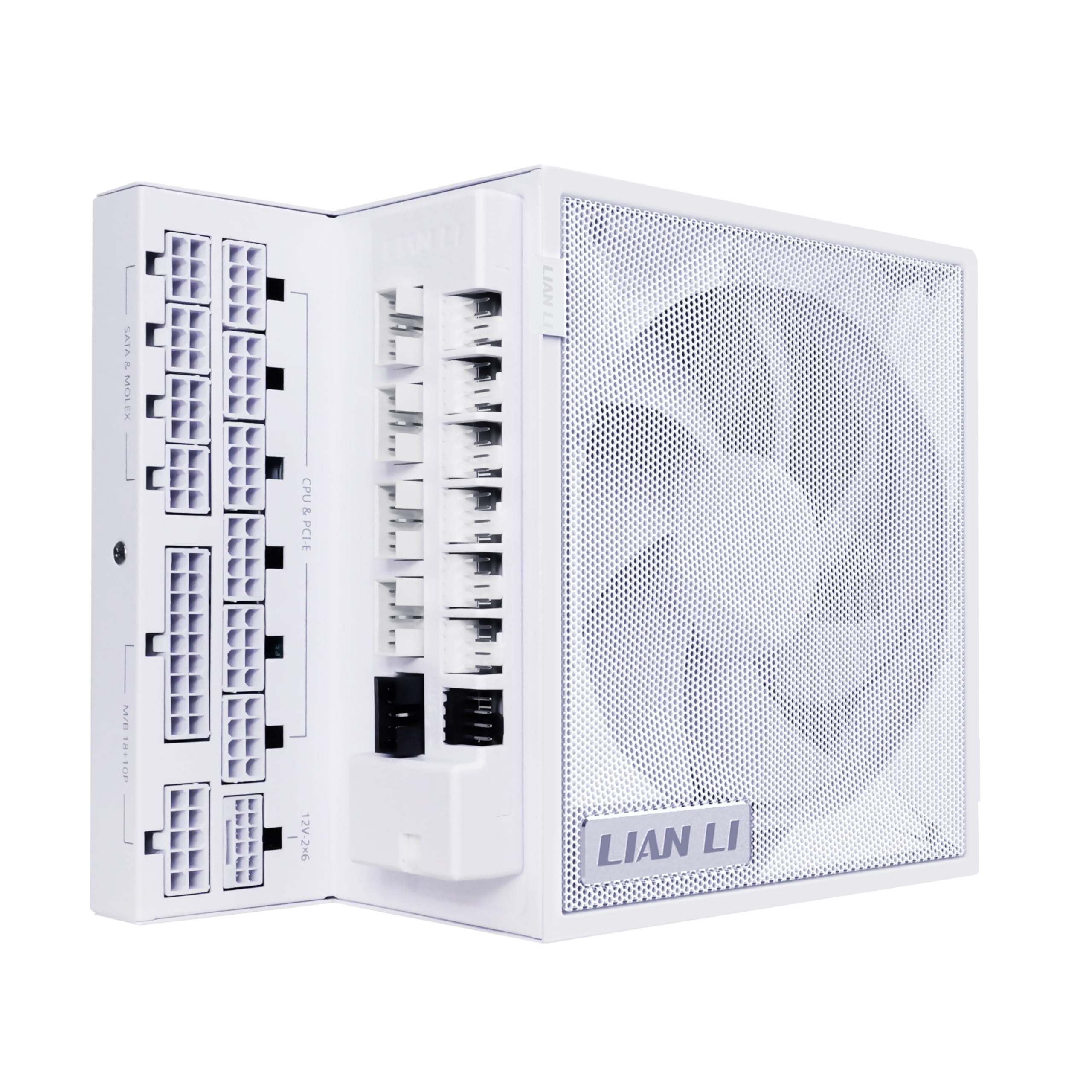Lian Li Edge Serie - 1200W Full Modular Power Supply (Fan USB Hub Included) - Gold - ATX 3.1 - PCIE 5.1 Support - 12V-2x6 Connector - L-Shape Design for Dual Chamber Case - White (EG1200G.WH)