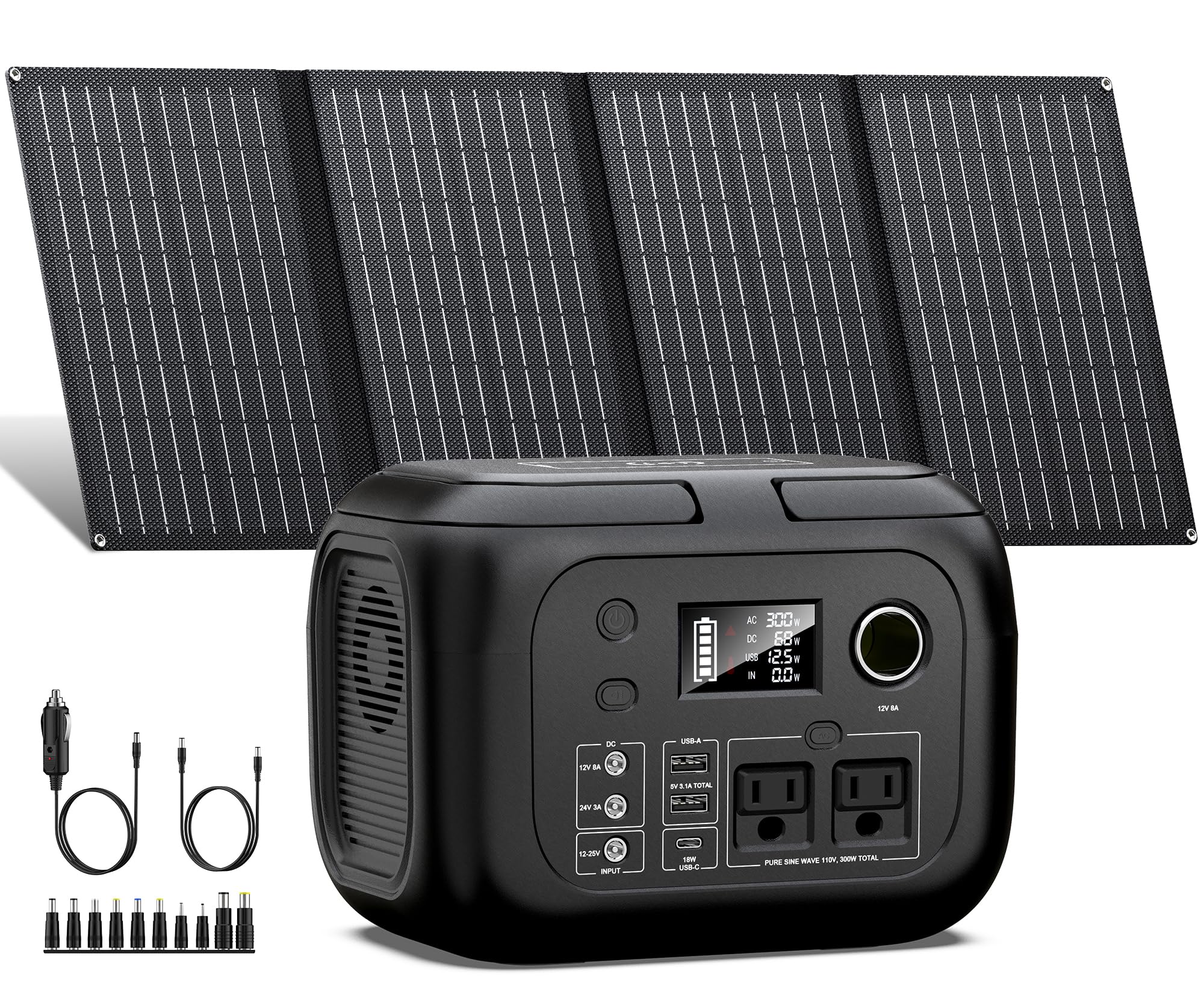Solar Powered Generator 300W Peak/70400mAh, 260Wh Portable Power Station with Panels 40W Included, Solar Generator with AC Outlet 110V for Home Use, Camping, Outdoor, Power Backup