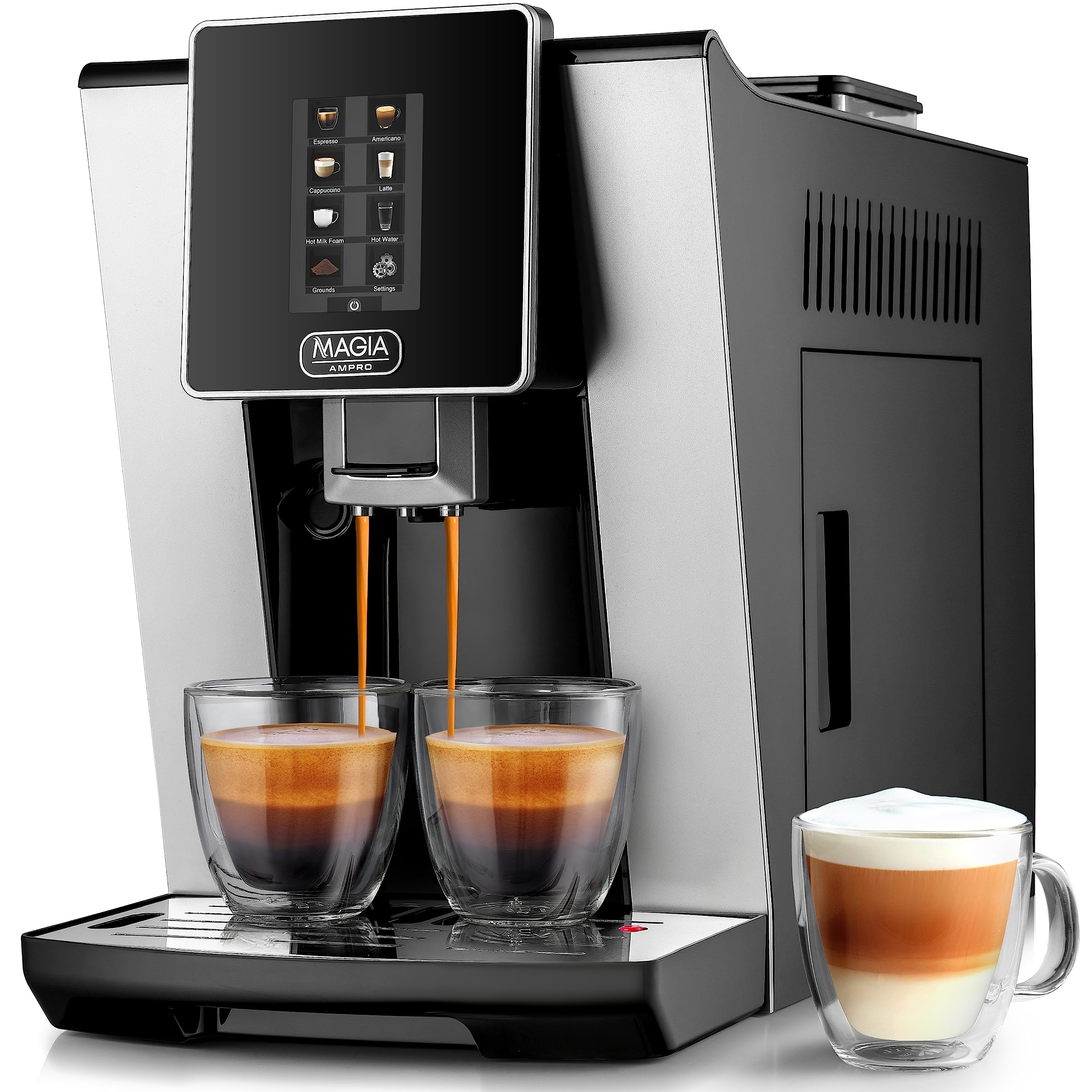 Zulay Kitchen Automatic Espresso Machine with Grinder & Milk Frother - Fully Automatic Coffee Machine with Touch Screen, 4 Customizable Recipes - Coffee Maker with Grinder Built In