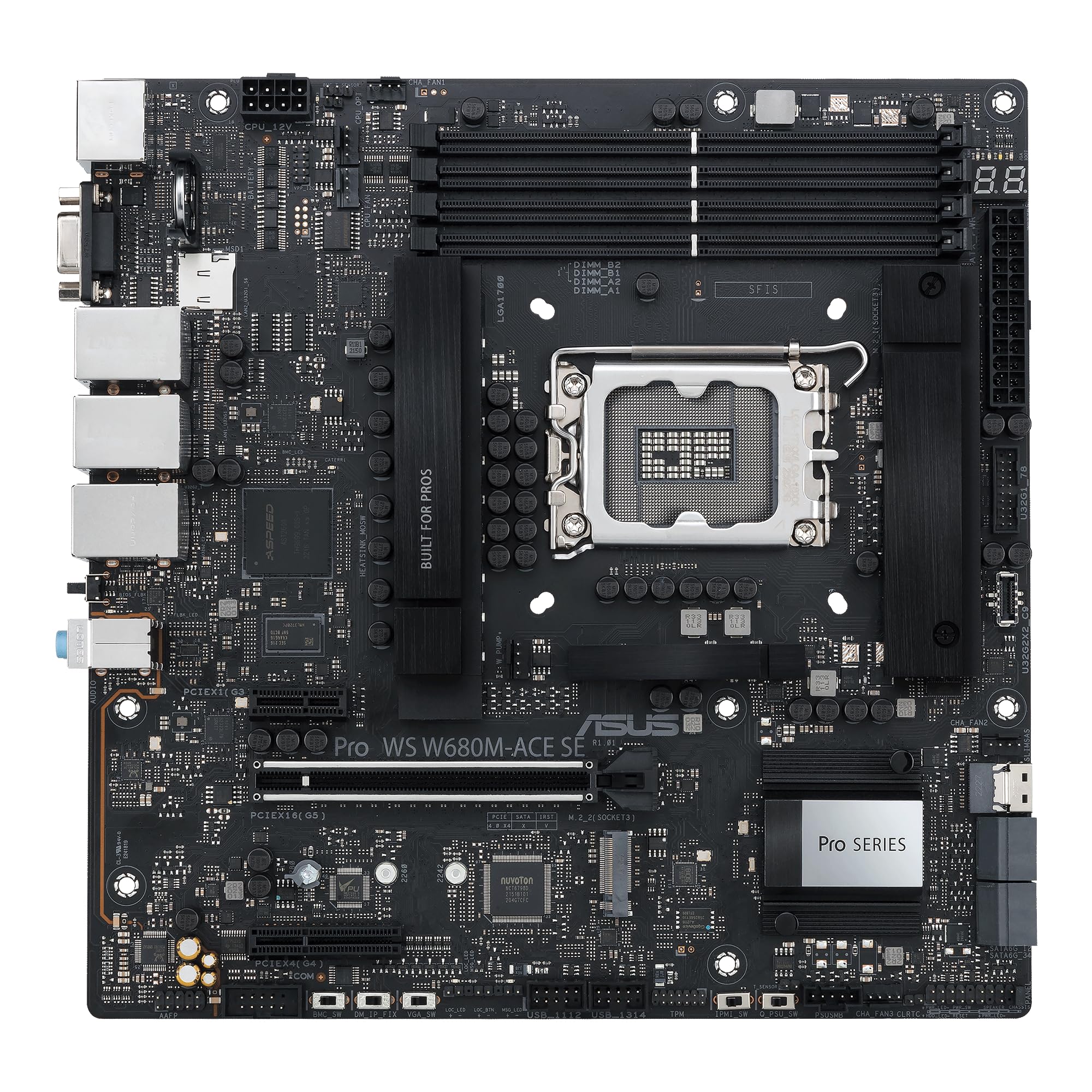 ASUS Pro WS W680M-ACE SE Intel LGA 1700 mATX BMC AST2600 Workstation Motherboard,PCIe 5.0x16,DDR5,ECC Memory,2xIntel 2.5 Gb LAN,2xPCIe 4.0 M.2,USB 3.2 Gen 2x2 Front Panel,SlimSAS,Thunderbolt 4, ACCE
