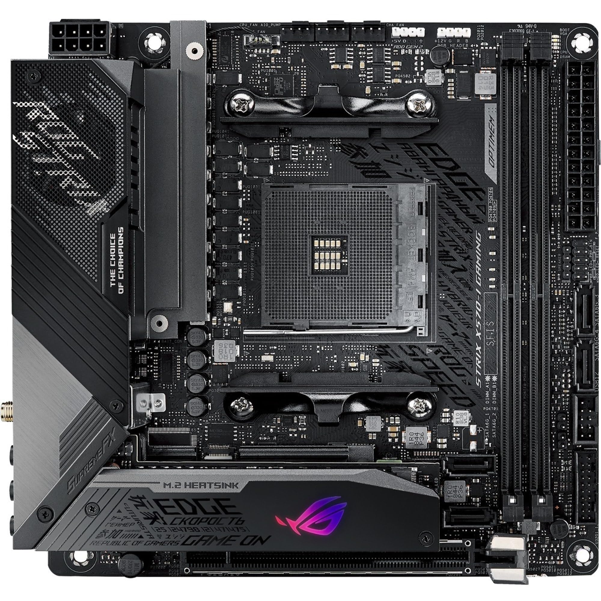 ASUS ROG Strix X570-I Gaming, X570 Mini-ITX Gaming Motherboard, AMD Ryzen 3000 with PCIe 4.0, WiFi 6 (802.11ax), Intel Gigabit Ethernet, SATA 6Gb/s