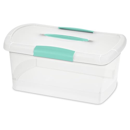 Sterilite Medium Nesting ShowOffs, Stackable Small Storage Bin with Latching Lid and Handle, Plastic Container to Organize Home, Clear, 30-Pack