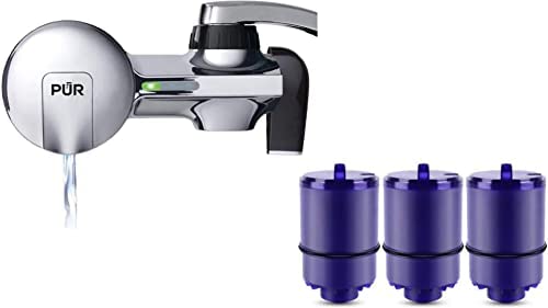 PUR Faucet Mount Water Filtration System with 4 Filters, Chrome Horizontal