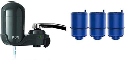 Black Faucet Mount Water Filtration System with 4 Replacement Filters Included