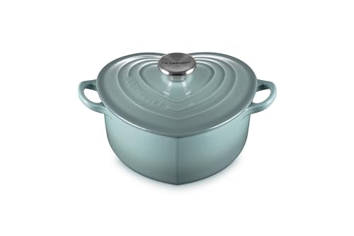 Le Creuset Signature Enameled Cast Iron Figural Heart Cocotte, 2 Quart, Sea Salt with Stainless Steel Knob