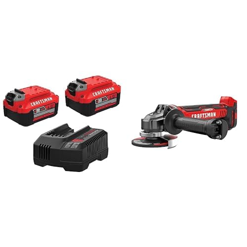 CRAFTSMAN V20 Cordless Angle Grinder, 4-1/2 Inch (CMCG451B) with Battery and Charger (CMCB204-2CK)