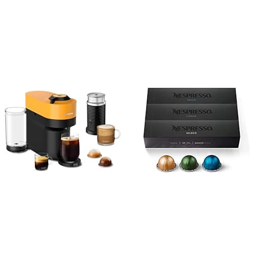 Nespresso Vertuo Pop+ Coffee and Espresso Maker by De'Longhi, Mango, with Aeroccino Milk Frother and Vertuo Line Capsules