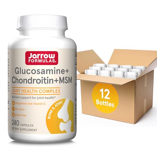 Jarrow Formulas Glucosamine + Chondroitin + MSM Capsules, Joint Support Supplement with Vitamin C and Manganese, 240 Capsules, 60 Day Supply, Pack of 12
